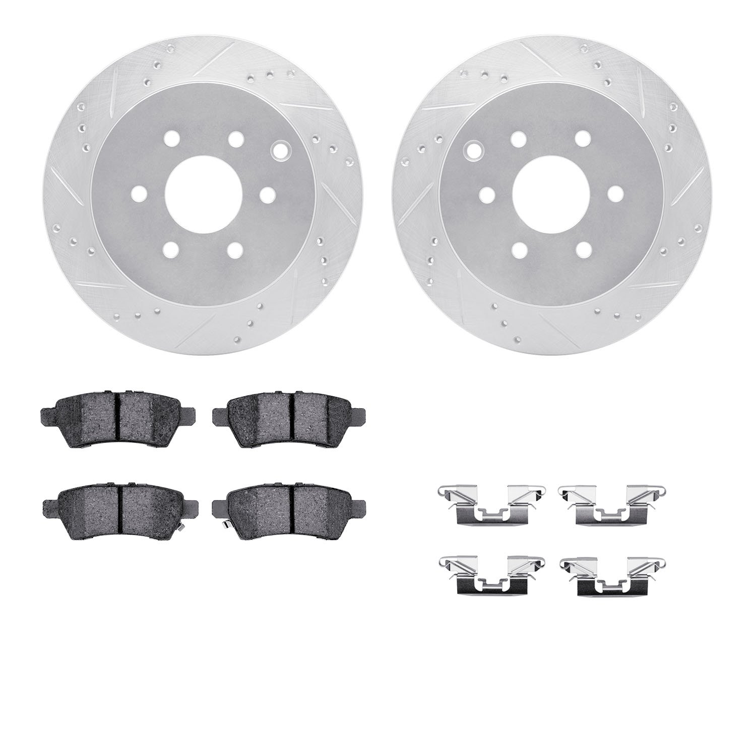 7312-67111 Drilled/Slotted Brake Rotor with 3000-Series Ceramic Brake Pads Kit & Hardware [Silver], 2005-2012 Infiniti/Nissan, P