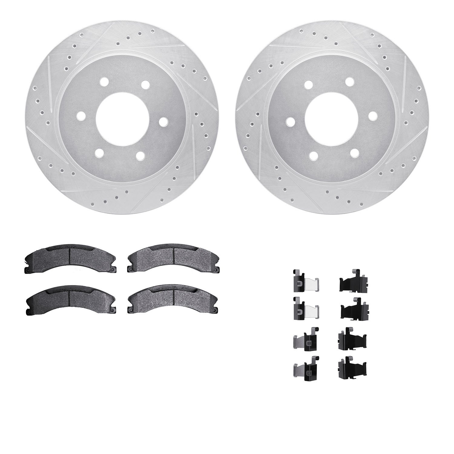 7312-67121 Drilled/Slotted Brake Rotor with 3000-Series Ceramic Brake Pads Kit & Hardware [Silver], Fits Select Infiniti/Nissan,