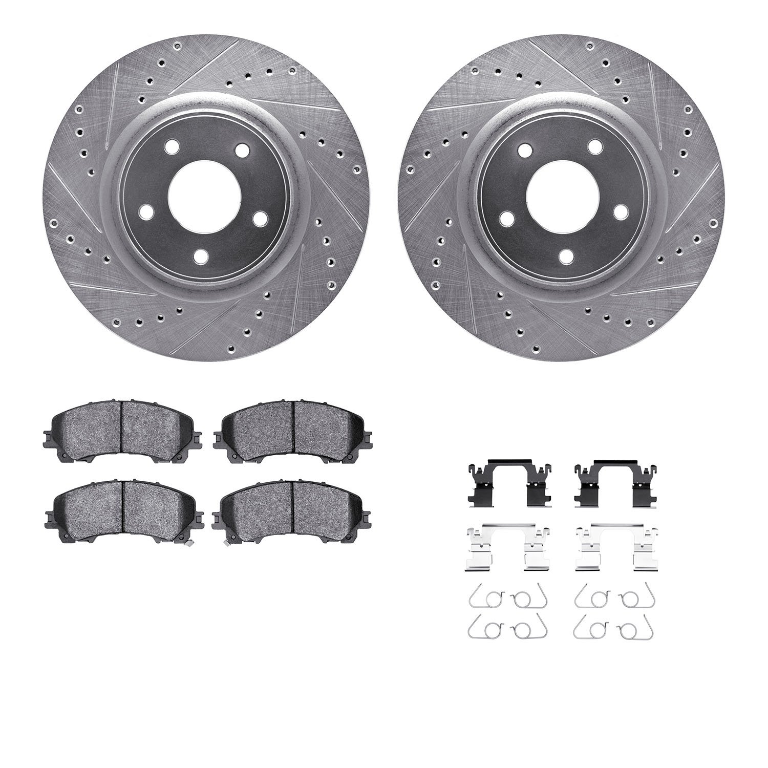 7312-67128 Drilled/Slotted Brake Rotor with 3000-Series Ceramic Brake Pads Kit & Hardware [Silver], 2014-2019 Infiniti/Nissan, P