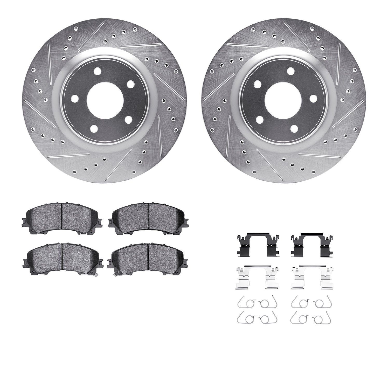 7312-67129 Drilled/Slotted Brake Rotor with 3000-Series Ceramic Brake Pads Kit & Hardware [Silver], Fits Select Infiniti/Nissan,