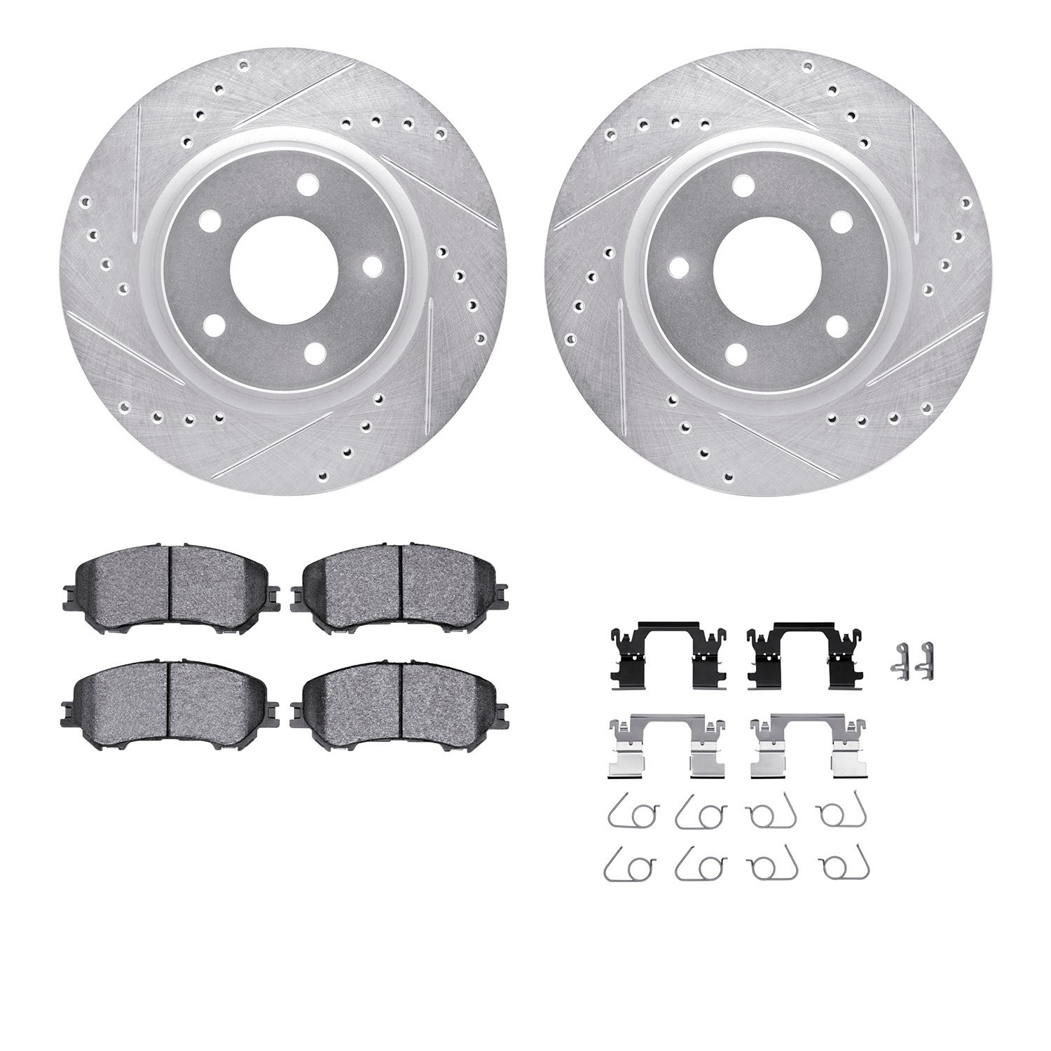 7312-67130 Drilled/Slotted Brake Rotor with 3000-Series Ceramic Brake Pads Kit & Hardware [Silver], Fits Select Multiple Makes/M