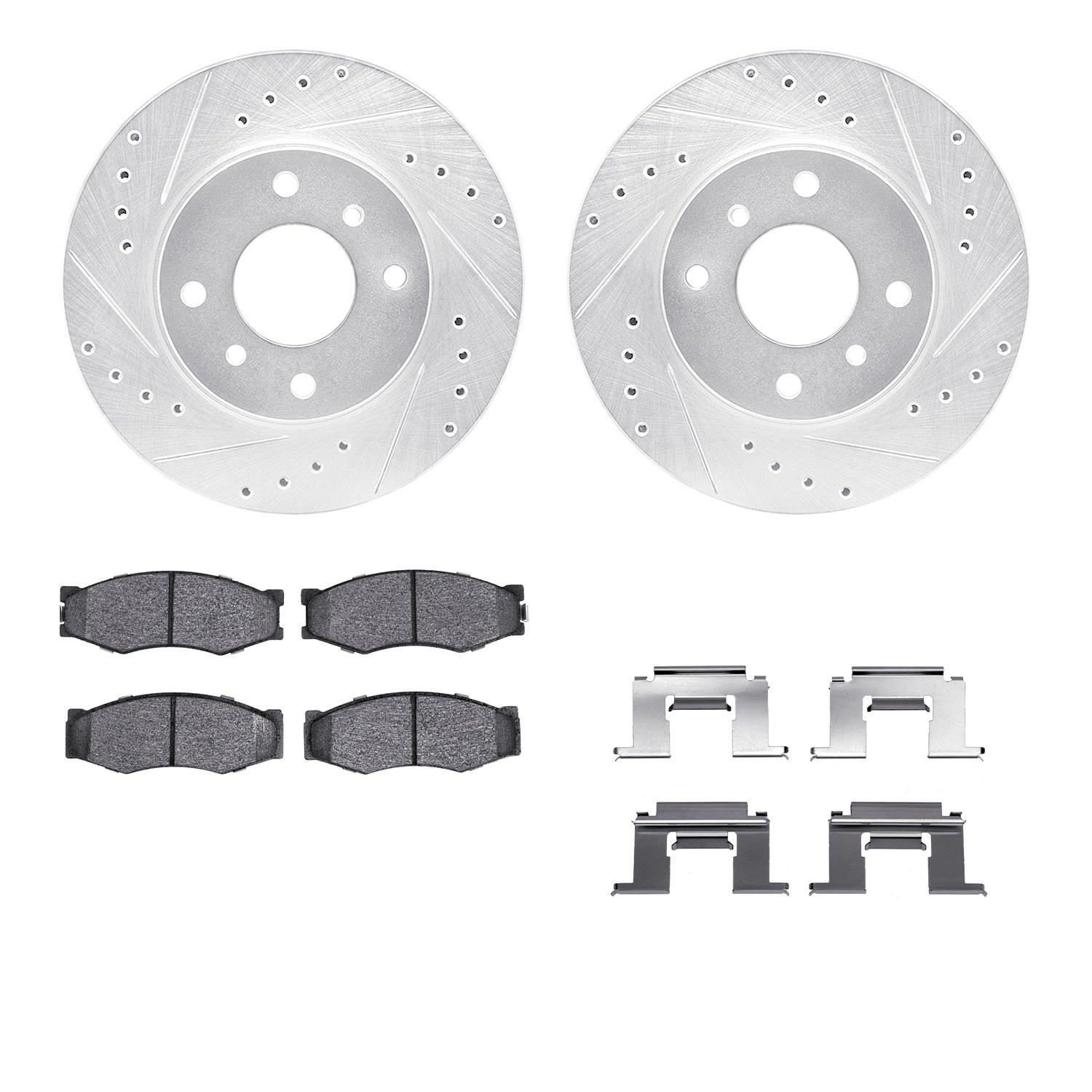 7312-68001 Drilled/Slotted Brake Rotor with 3000-Series Ceramic Brake Pads Kit & Hardware [Silver], 1990-1992 Infiniti/Nissan, P