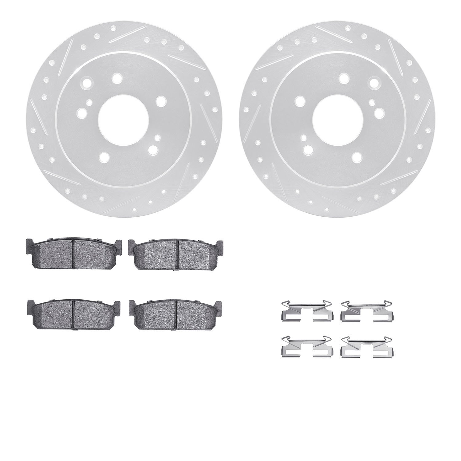 7312-68005 Drilled/Slotted Brake Rotor with 3000-Series Ceramic Brake Pads Kit & Hardware [Silver], 1994-1996 Infiniti/Nissan, P