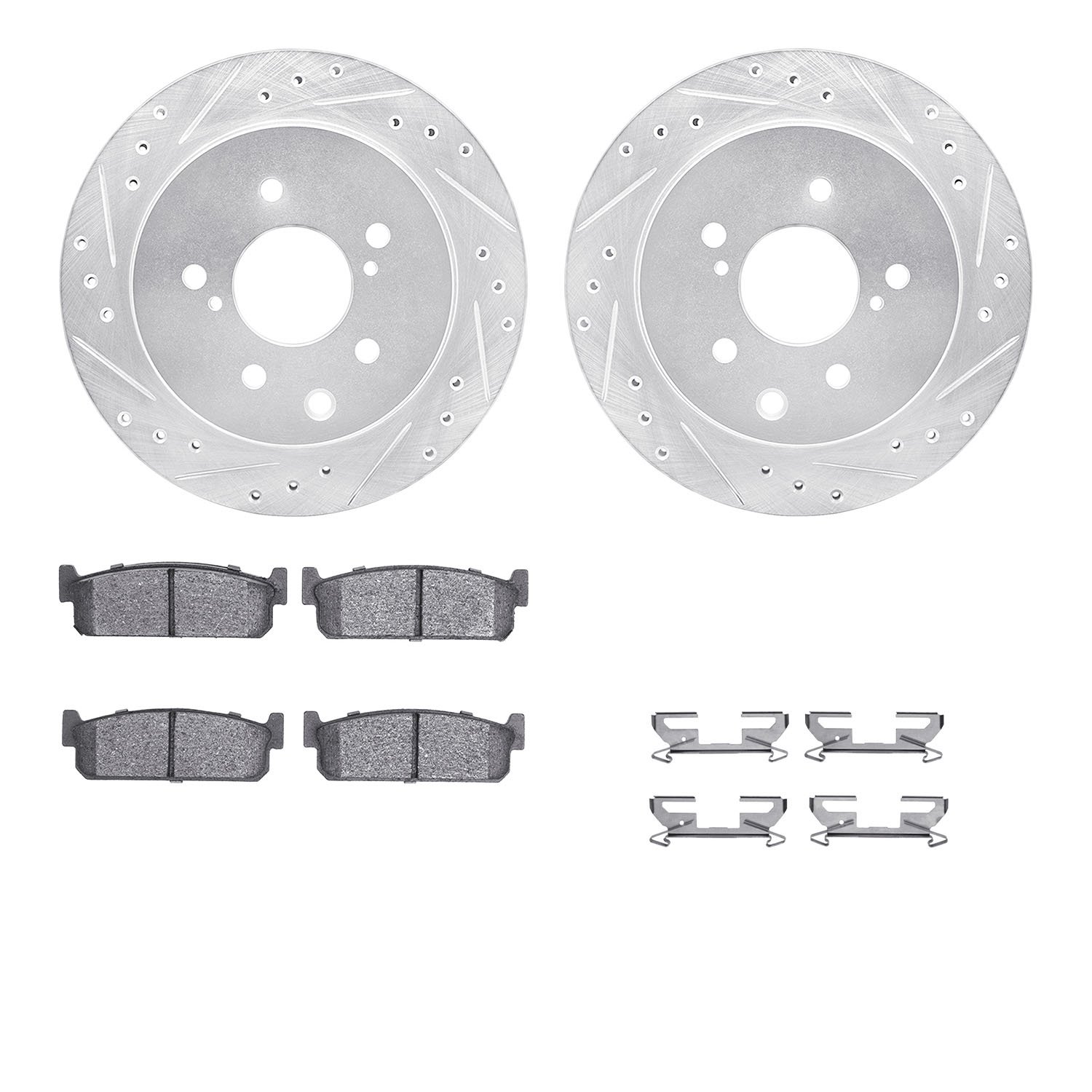 7312-68006 Drilled/Slotted Brake Rotor with 3000-Series Ceramic Brake Pads Kit & Hardware [Silver], 1993-2001 Infiniti/Nissan, P