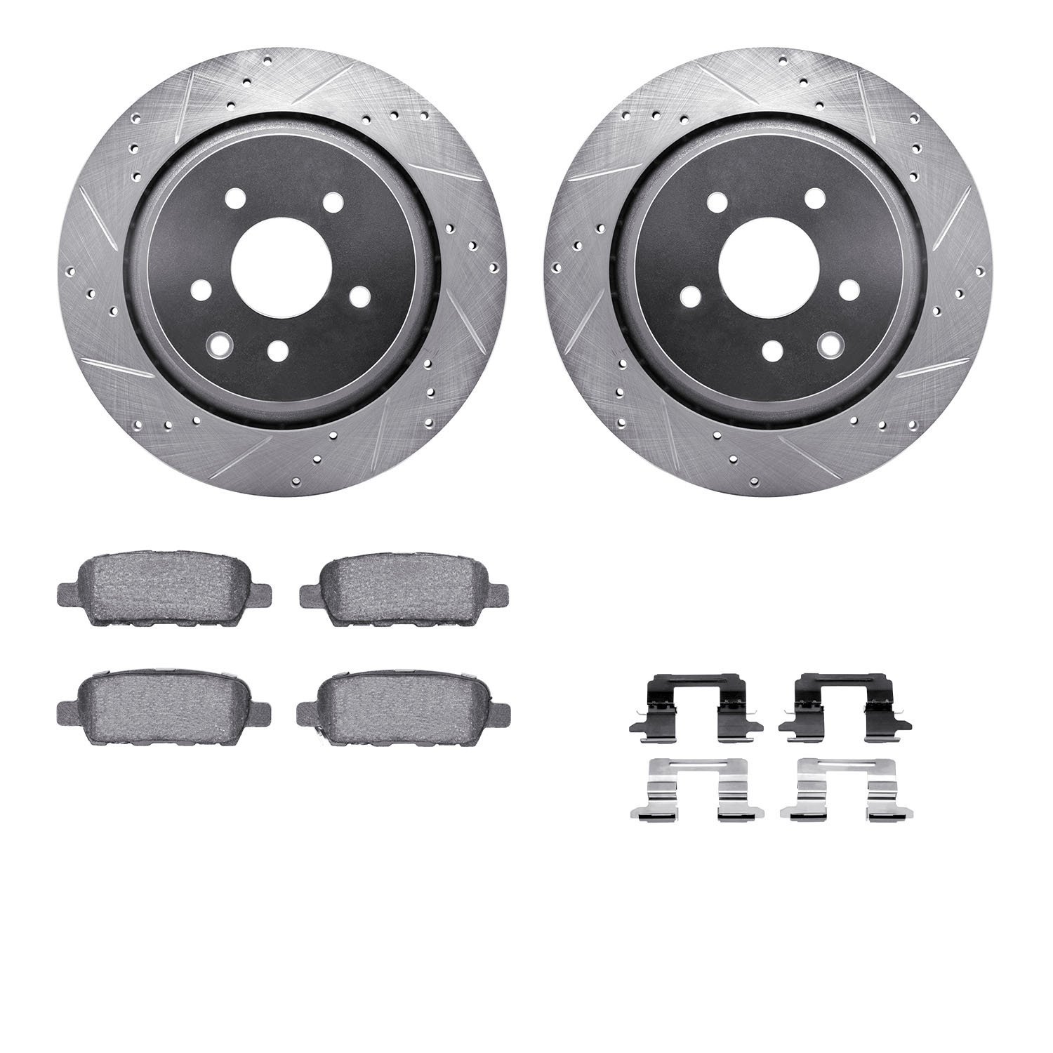 7312-68011 Drilled/Slotted Brake Rotor with 3000-Series Ceramic Brake Pads Kit & Hardware [Silver], 2007-2015 Infiniti/Nissan, P