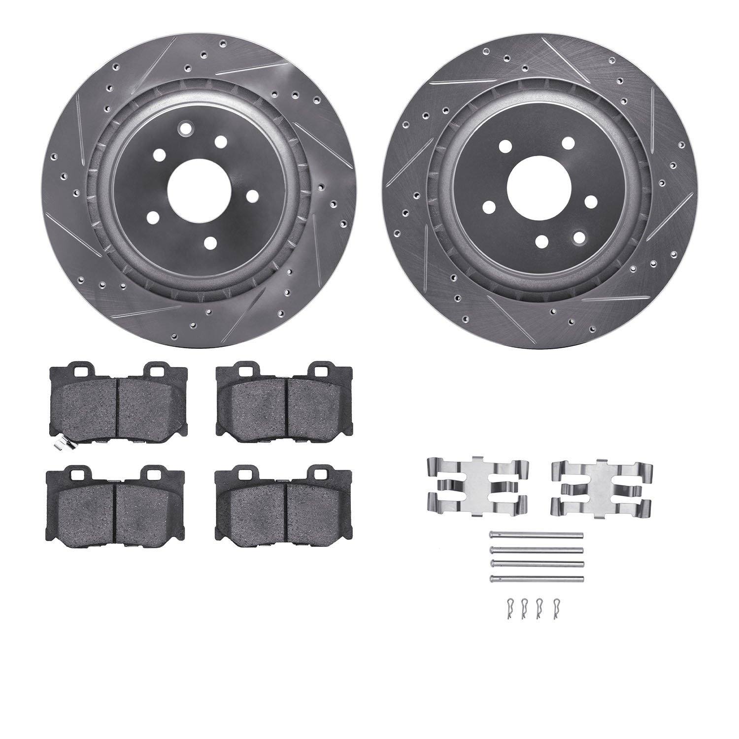 7312-68016 Drilled/Slotted Brake Rotor with 3000-Series Ceramic Brake Pads Kit & Hardware [Silver], 2008-2020 Infiniti/Nissan, P