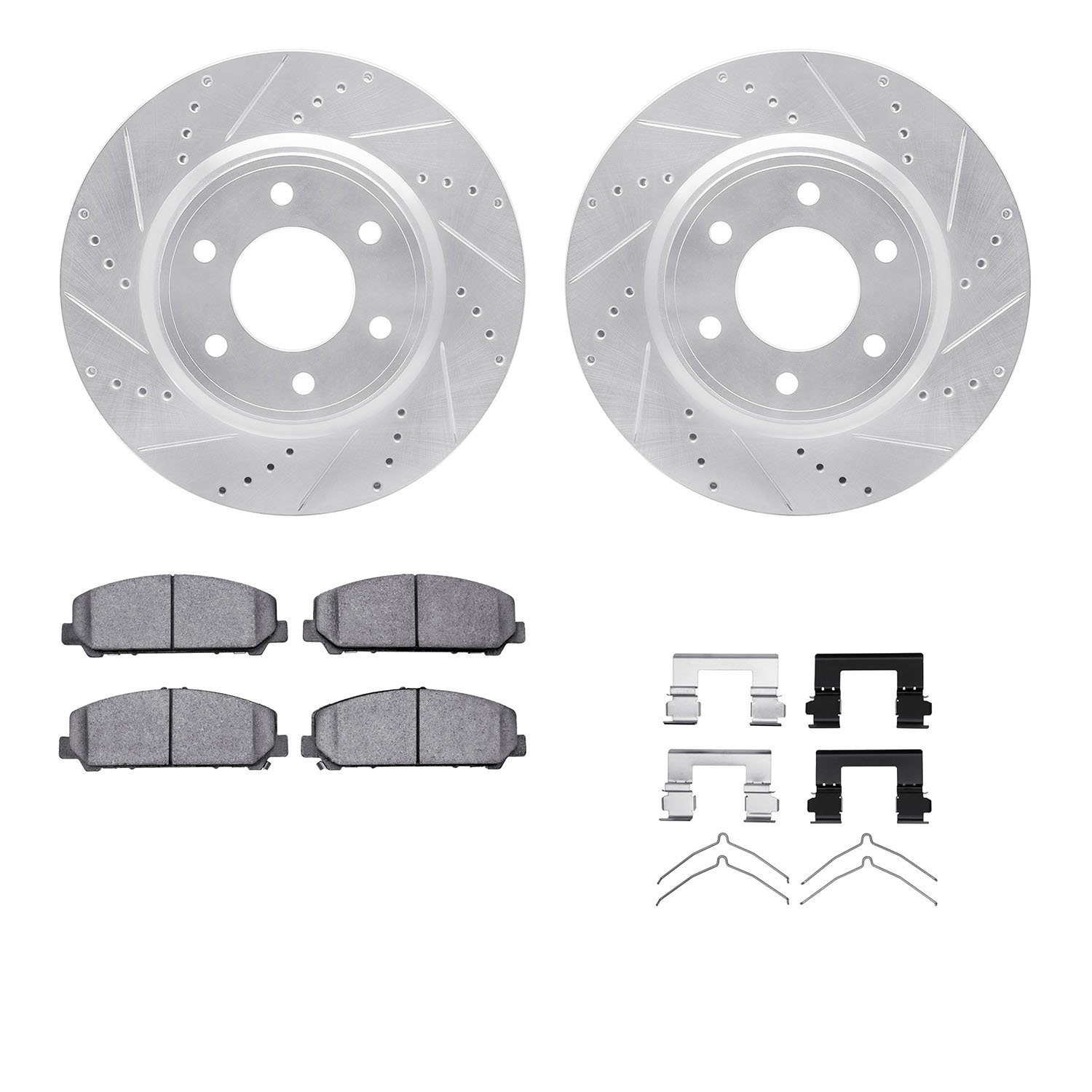 7312-68018 Drilled/Slotted Brake Rotor with 3000-Series Ceramic Brake Pads Kit & Hardware [Silver], Fits Select Infiniti/Nissan,