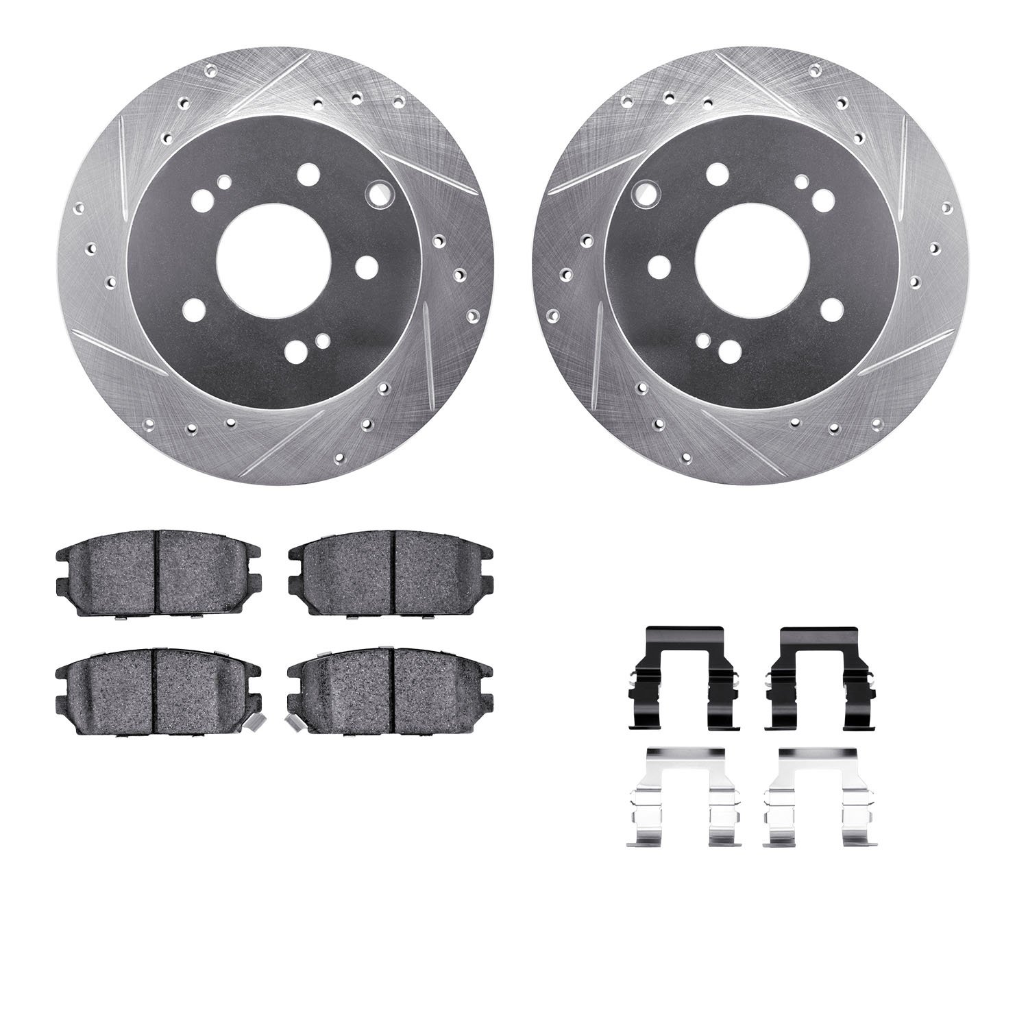 7312-72054 Drilled/Slotted Brake Rotor with 3000-Series Ceramic Brake Pads Kit & Hardware [Silver], 2006-2012 Mitsubishi, Positi