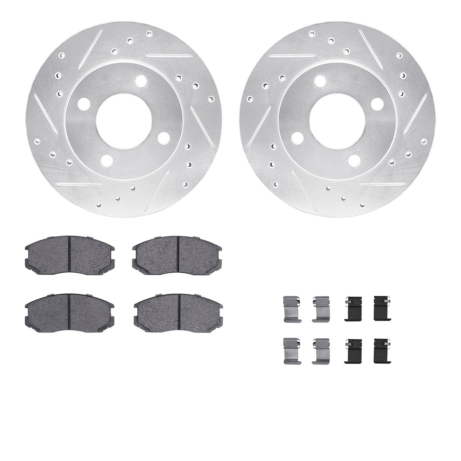 7312-72062 Drilled/Slotted Brake Rotor with 3000-Series Ceramic Brake Pads Kit & Hardware [Silver], 1992-2000 Multiple Makes/Mod