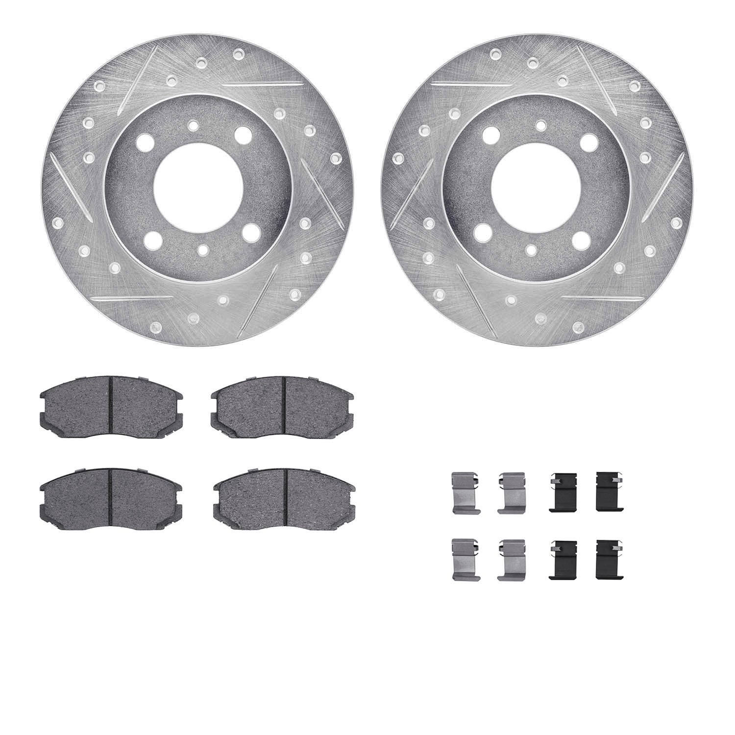 7312-72063 Drilled/Slotted Brake Rotor with 3000-Series Ceramic Brake Pads Kit & Hardware [Silver], 1992-1996 Multiple Makes/Mod