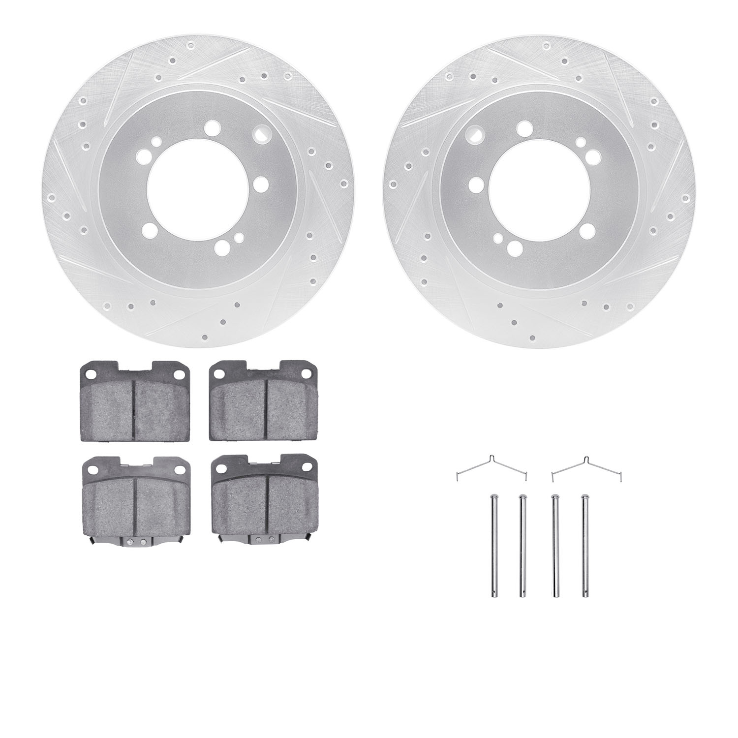 7312-72064 Drilled/Slotted Brake Rotor with 3000-Series Ceramic Brake Pads Kit & Hardware [Silver], 1993-1999 Multiple Makes/Mod