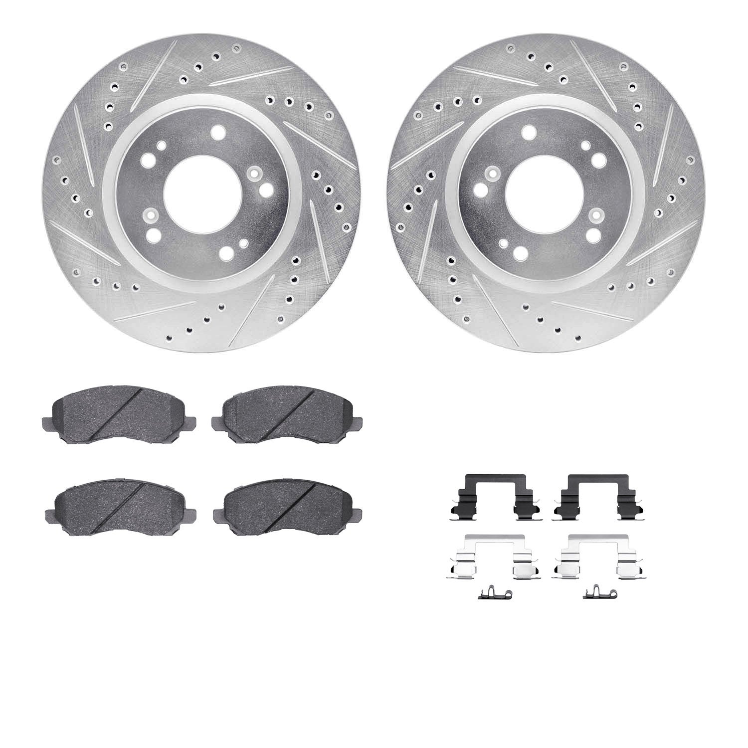 7312-72069 Drilled/Slotted Brake Rotor with 3000-Series Ceramic Brake Pads Kit & Hardware [Silver], 2004-2012 Mitsubishi, Positi