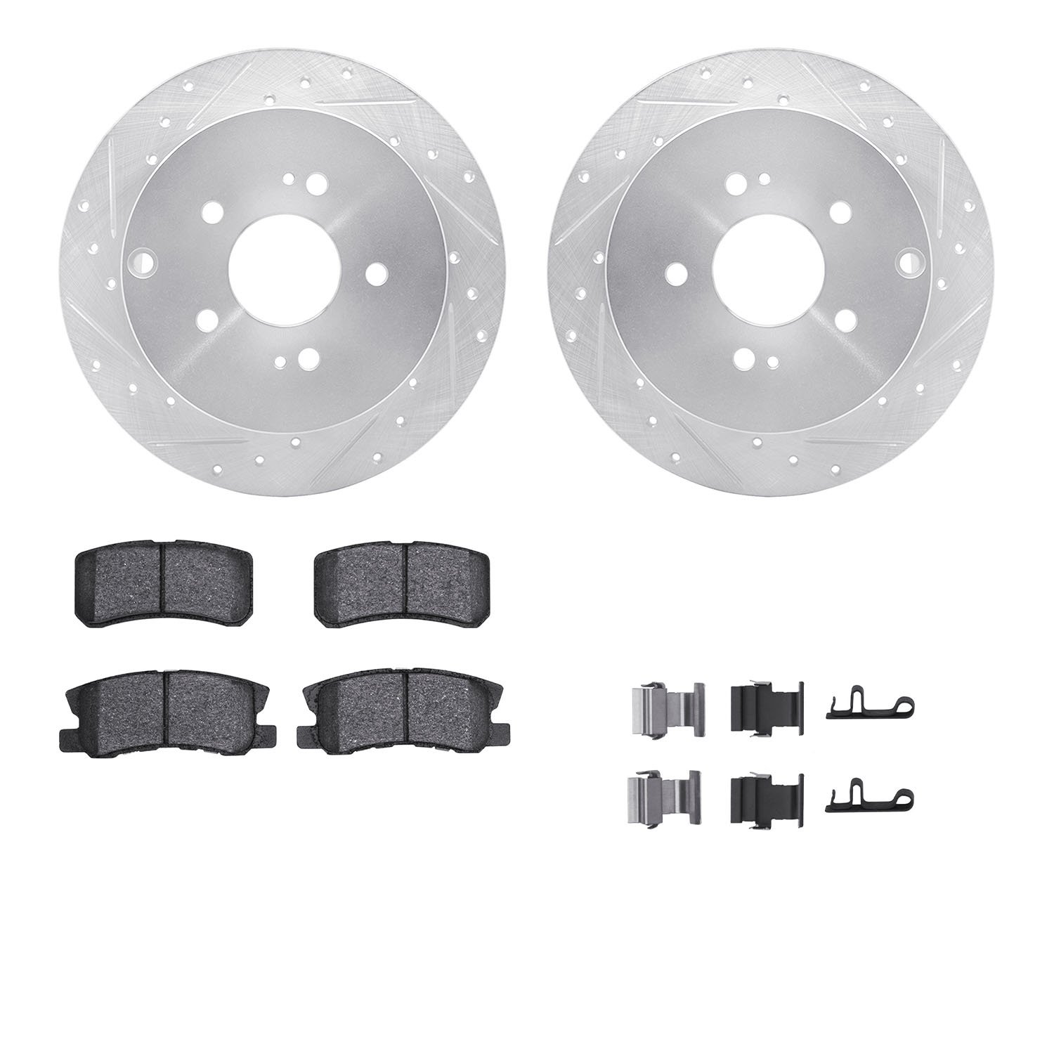 7312-72074 Drilled/Slotted Brake Rotor with 3000-Series Ceramic Brake Pads Kit & Hardware [Silver], 2004-2011 Mitsubishi, Positi