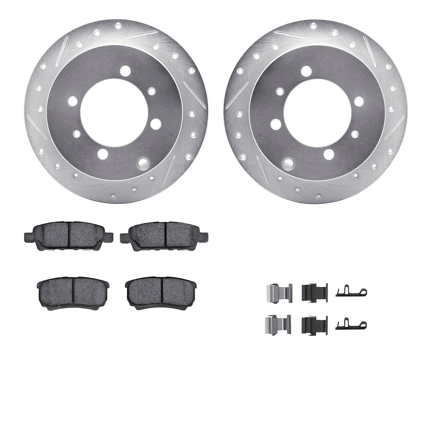 7312-72083 Drilled/Slotted Brake Rotor with 3000-Series Ceramic Brake Pads Kit & Hardware [Silver], 2004-2004 Mitsubishi, Positi