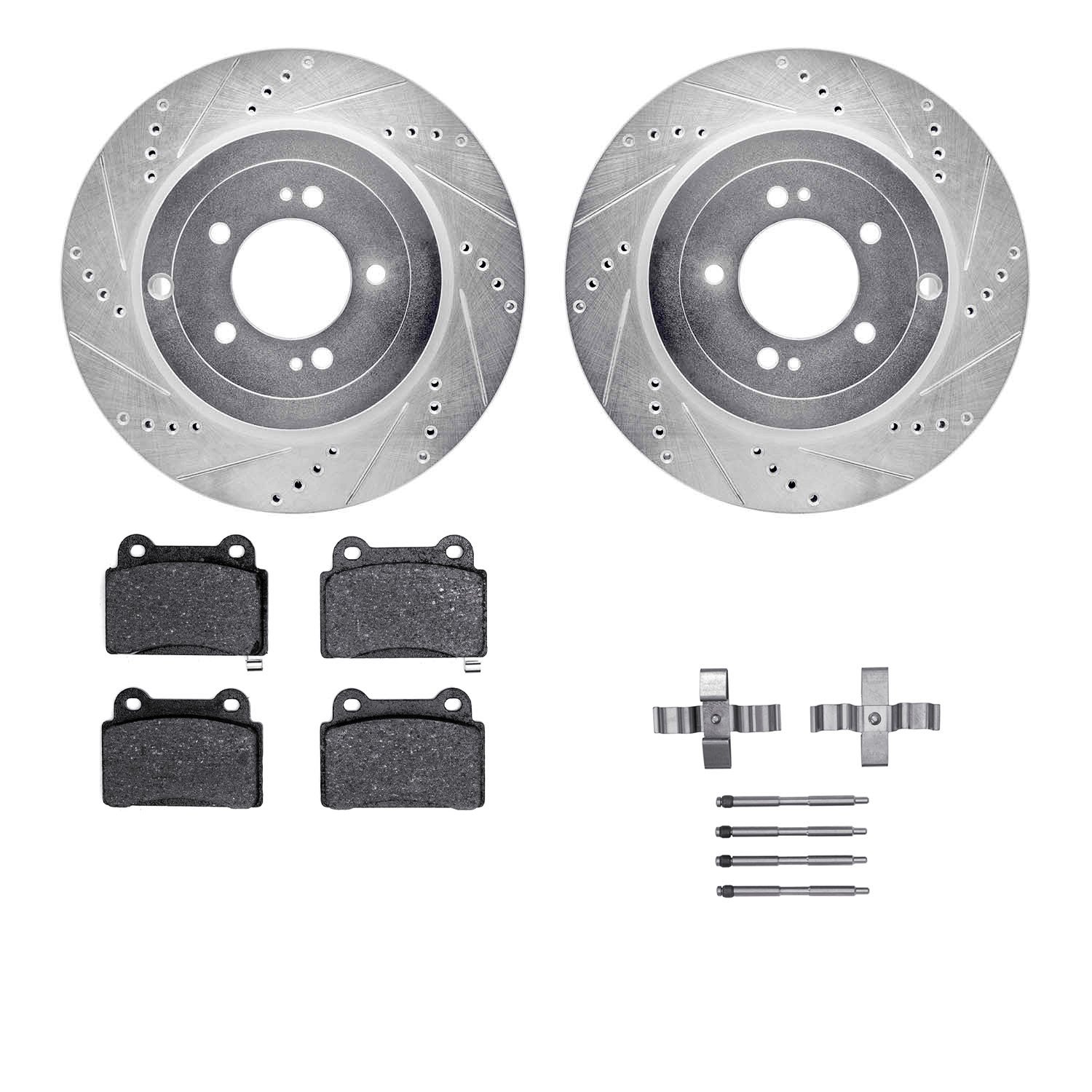 7312-72085 Drilled/Slotted Brake Rotor with 3000-Series Ceramic Brake Pads Kit & Hardware [Silver], 2008-2015 Mitsubishi, Positi