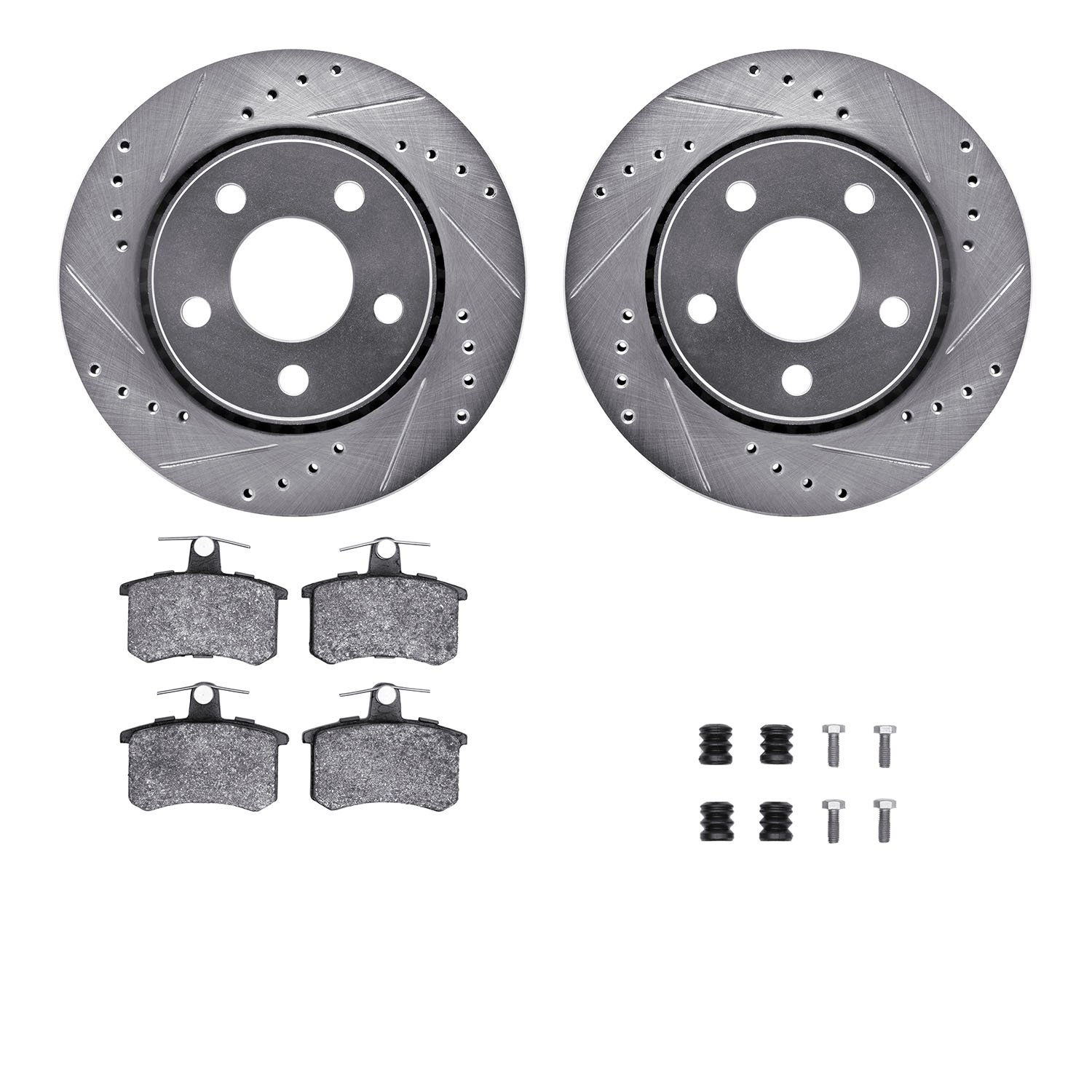 7312-73002 Drilled/Slotted Brake Rotor with 3000-Series Ceramic Brake Pads Kit & Hardware [Silver], 1986-1991 Audi/Volkswagen, P