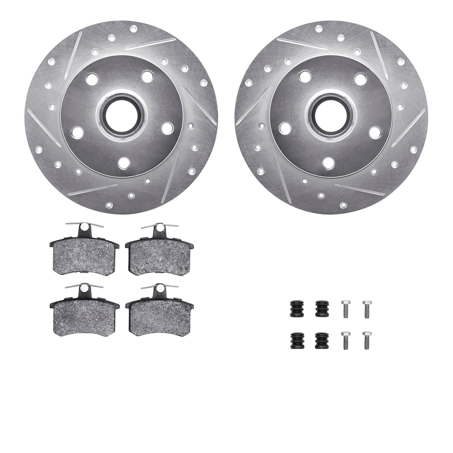 7312-73010 Drilled/Slotted Brake Rotor with 3000-Series Ceramic Brake Pads Kit & Hardware [Silver], 1996-1997 Audi/Volkswagen, P