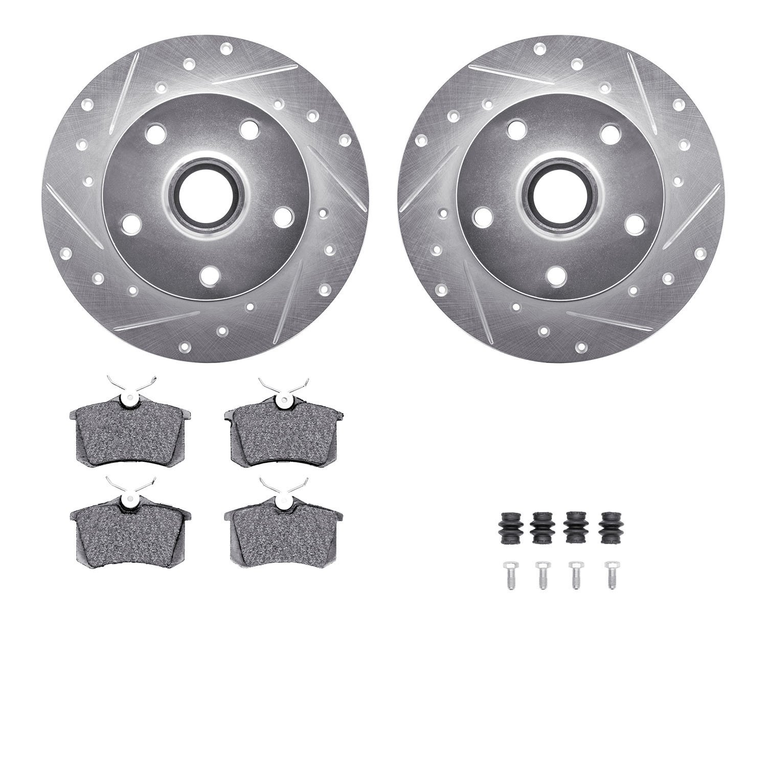 7312-73017 Drilled/Slotted Brake Rotor with 3000-Series Ceramic Brake Pads Kit & Hardware [Silver], 1997-2001 Audi/Volkswagen, P