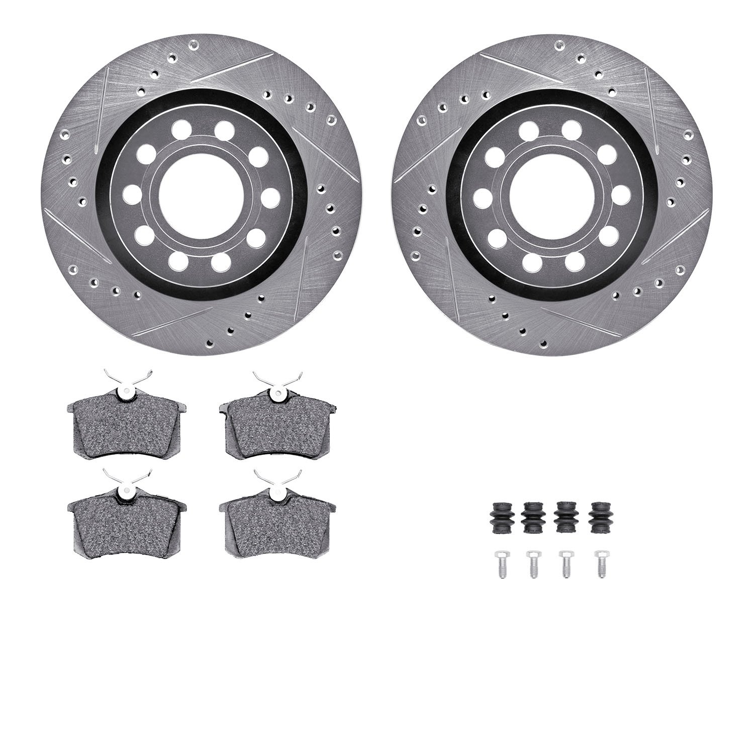 7312-73022 Drilled/Slotted Brake Rotor with 3000-Series Ceramic Brake Pads Kit & Hardware [Silver], 2004-2005 Audi/Volkswagen, P