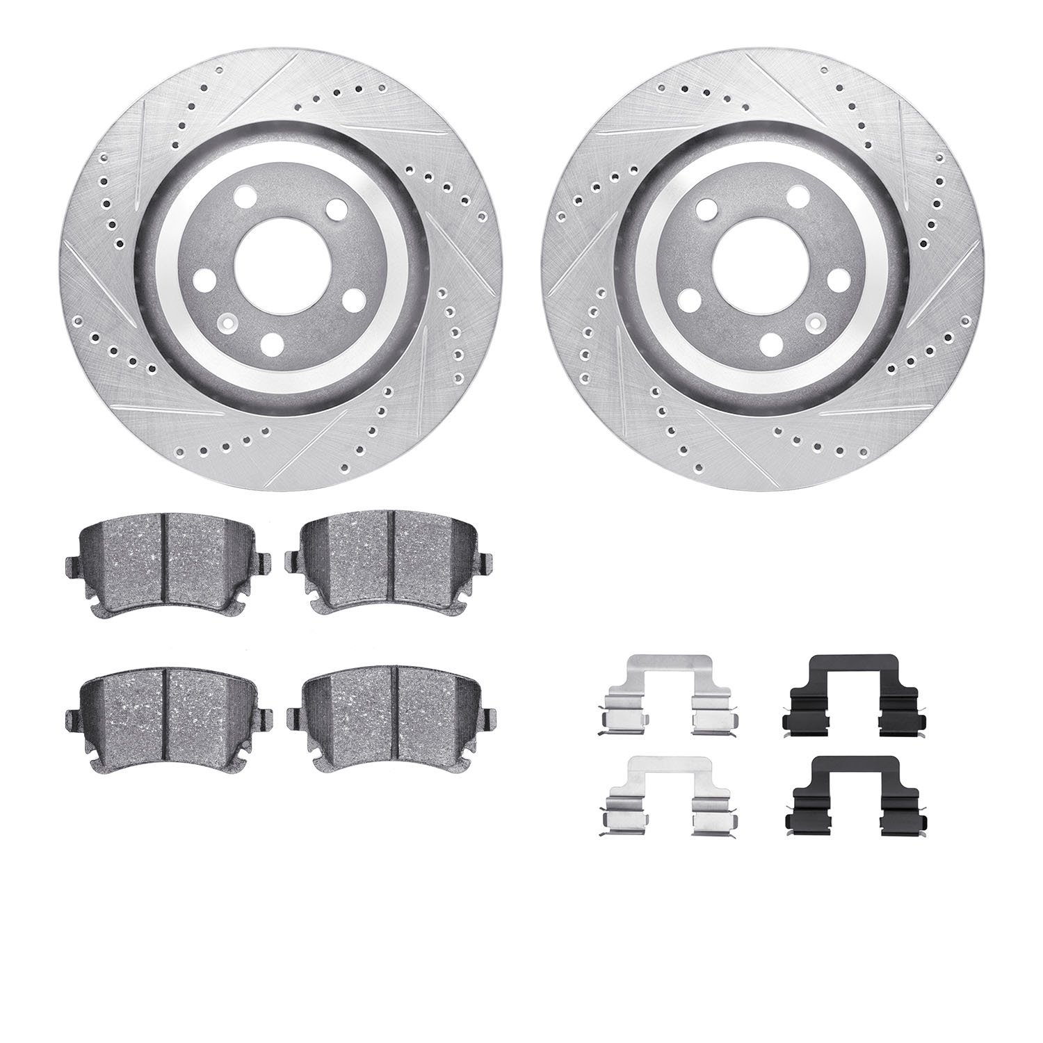 7312-73055 Drilled/Slotted Brake Rotor with 3000-Series Ceramic Brake Pads Kit & Hardware [Silver], 2005-2011 Audi/Volkswagen, P