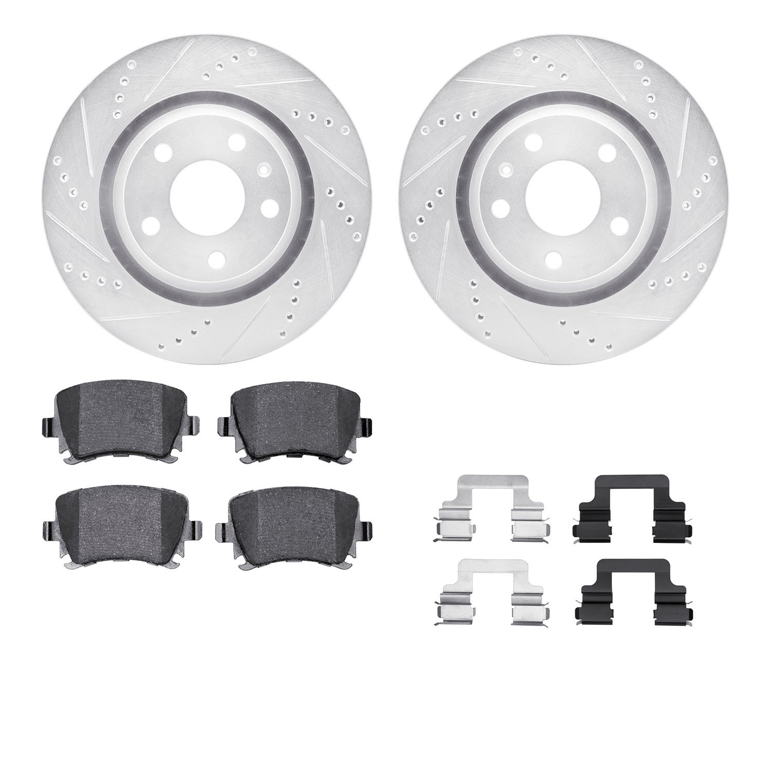 7312-73056 Drilled/Slotted Brake Rotor with 3000-Series Ceramic Brake Pads Kit & Hardware [Silver], 2008-2015 Audi/Volkswagen, P