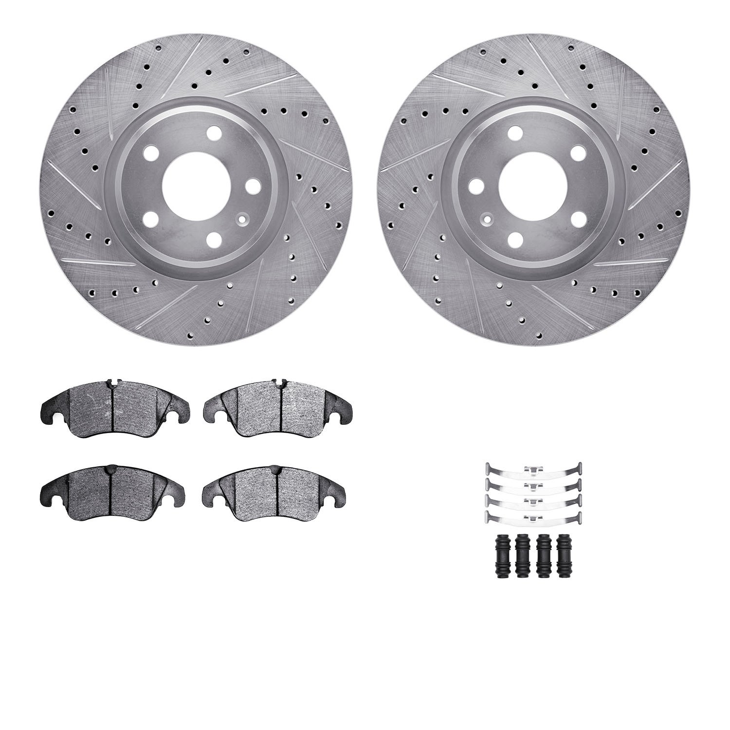 7312-73064 Drilled/Slotted Brake Rotor with 3000-Series Ceramic Brake Pads Kit & Hardware [Silver], 2012-2017 Audi/Volkswagen, P