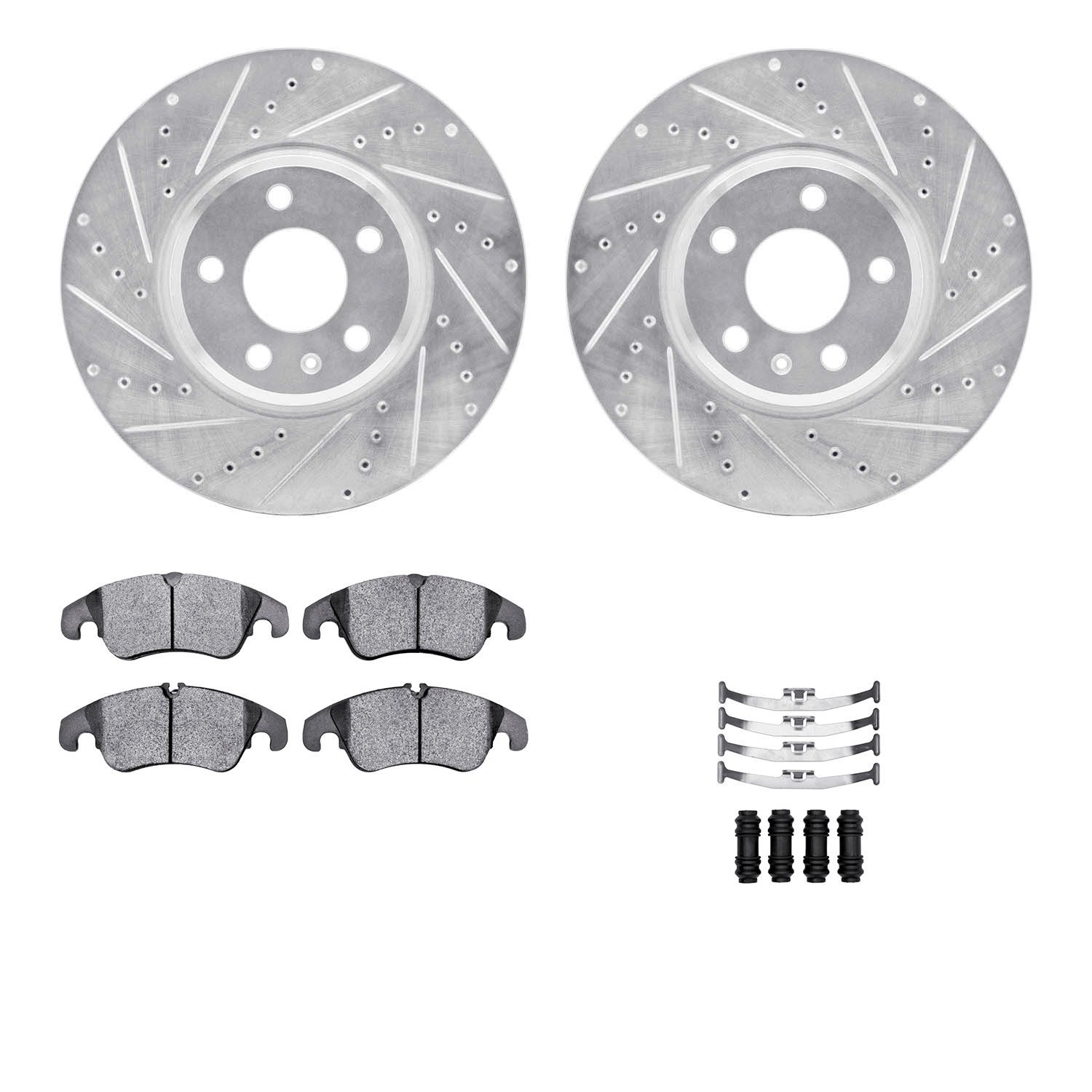 7312-73065 Drilled/Slotted Brake Rotor with 3000-Series Ceramic Brake Pads Kit & Hardware [Silver], 2009-2012 Audi/Volkswagen, P