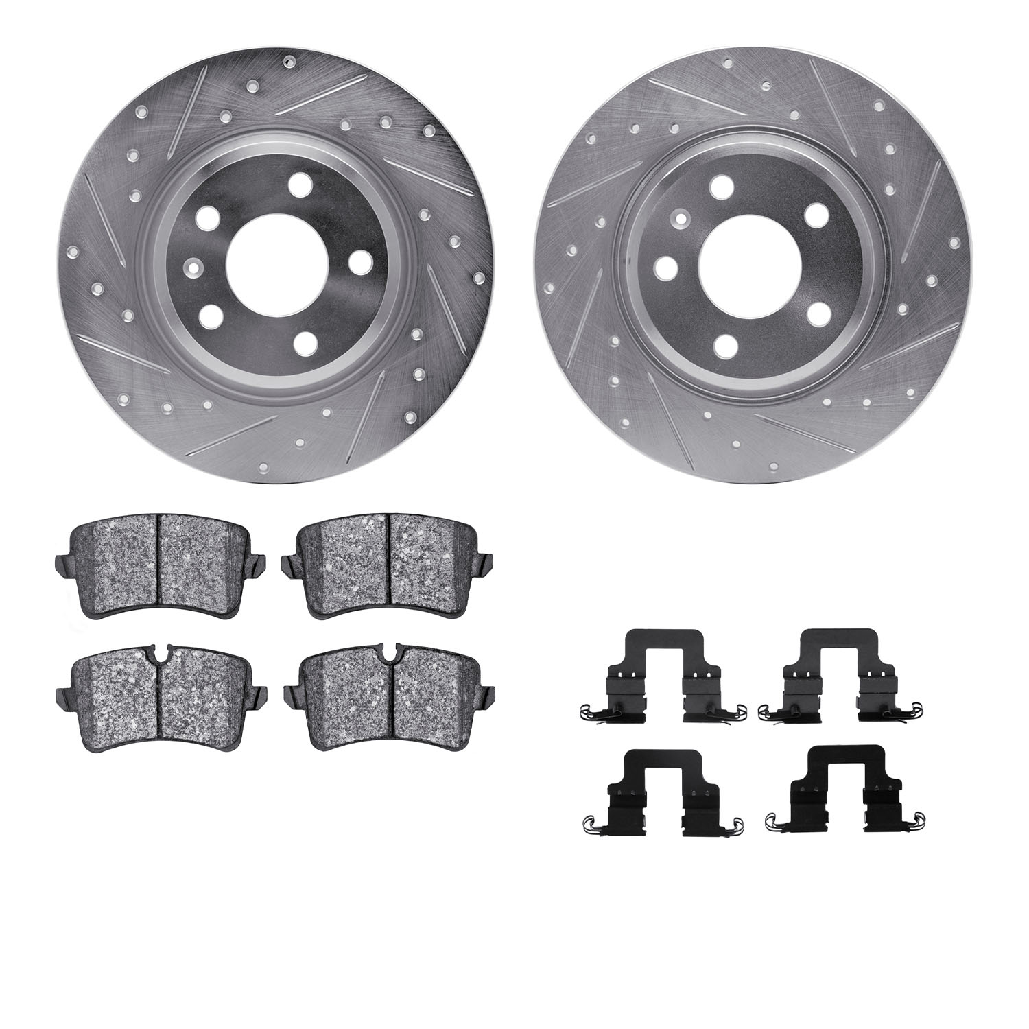 7312-73074 Drilled/Slotted Brake Rotor with 3000-Series Ceramic Brake Pads Kit & Hardware [Silver], 2012-2013 Audi/Volkswagen, P