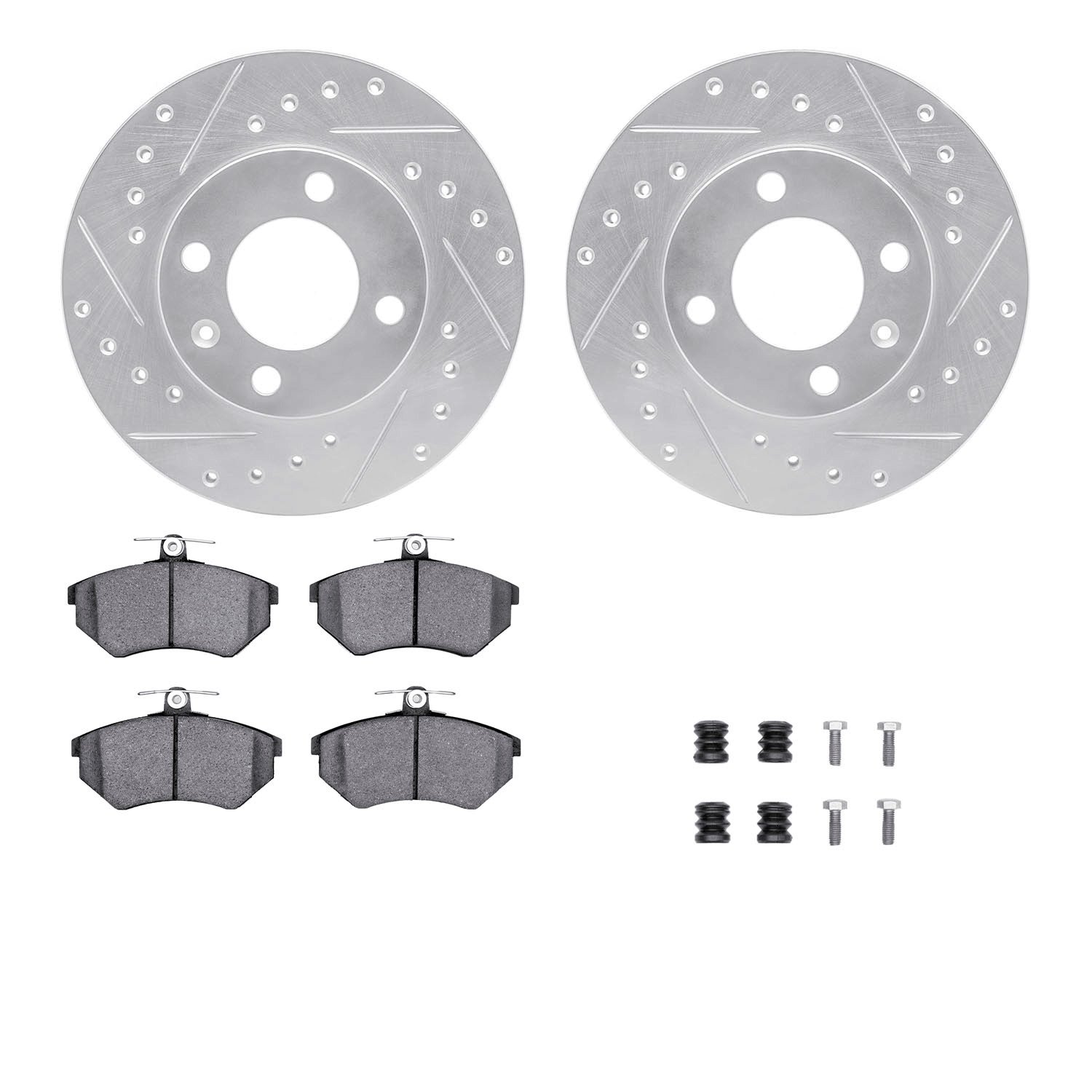 7312-74055 Drilled/Slotted Brake Rotor with 3000-Series Ceramic Brake Pads Kit & Hardware [Silver], 1988-1988 Audi/Volkswagen, P