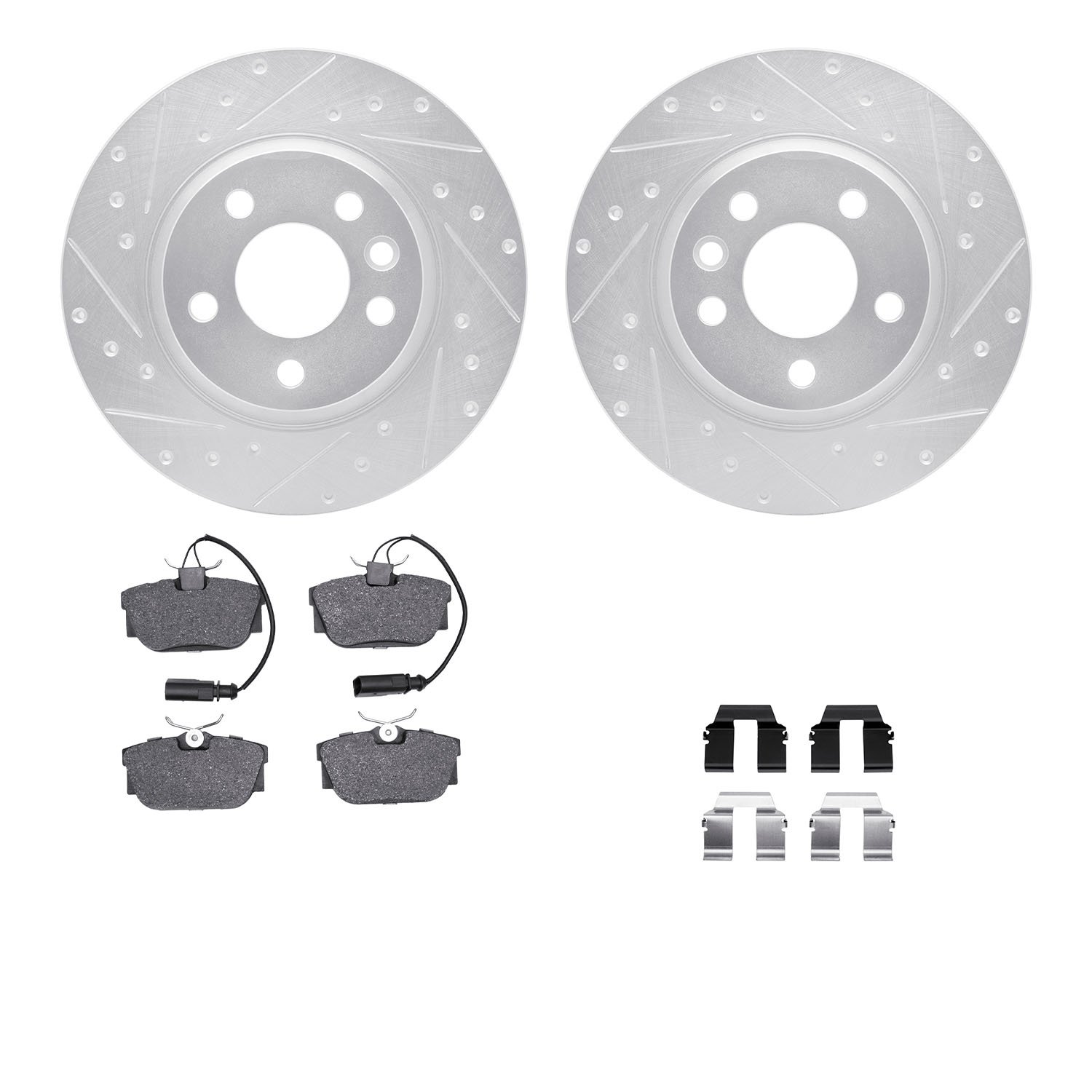 7312-74073 Drilled/Slotted Brake Rotor with 3000-Series Ceramic Brake Pads Kit & Hardware [Silver], 2001-2003 Audi/Volkswagen, P