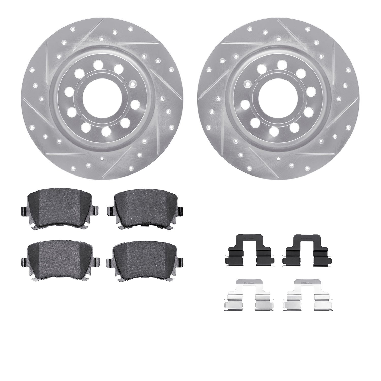 7312-74085 Drilled/Slotted Brake Rotor with 3000-Series Ceramic Brake Pads Kit & Hardware [Silver], 2005-2018 Audi/Volkswagen, P