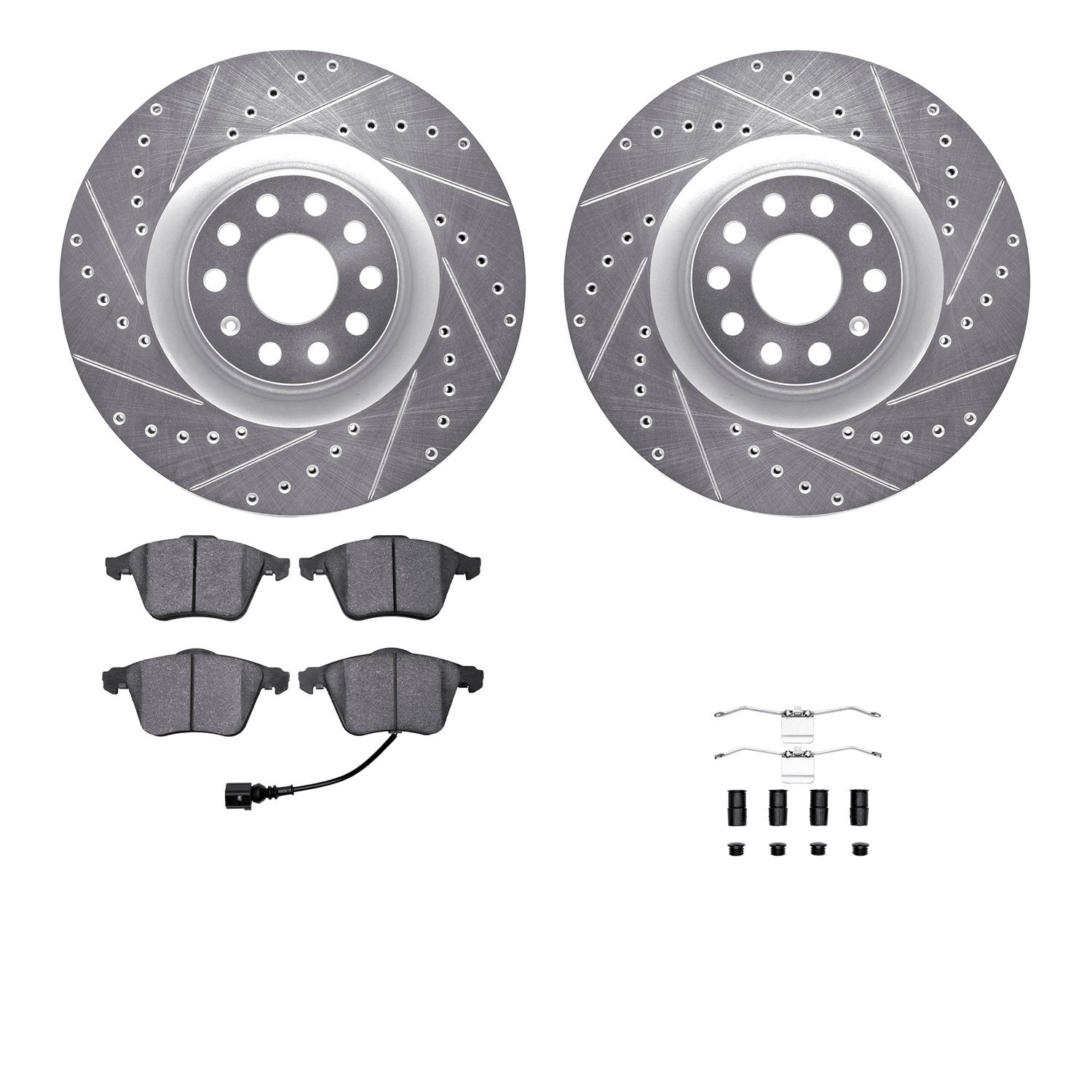 7312-74086 Drilled/Slotted Brake Rotor with 3000-Series Ceramic Brake Pads Kit & Hardware [Silver], 2008-2013 Audi/Volkswagen, P