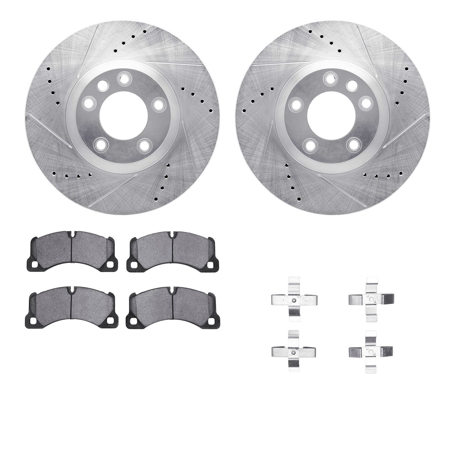 7312-74087 Drilled/Slotted Brake Rotor with 3000-Series Ceramic Brake Pads Kit & Hardware [Silver], 2011-2018 Multiple Makes/Mod