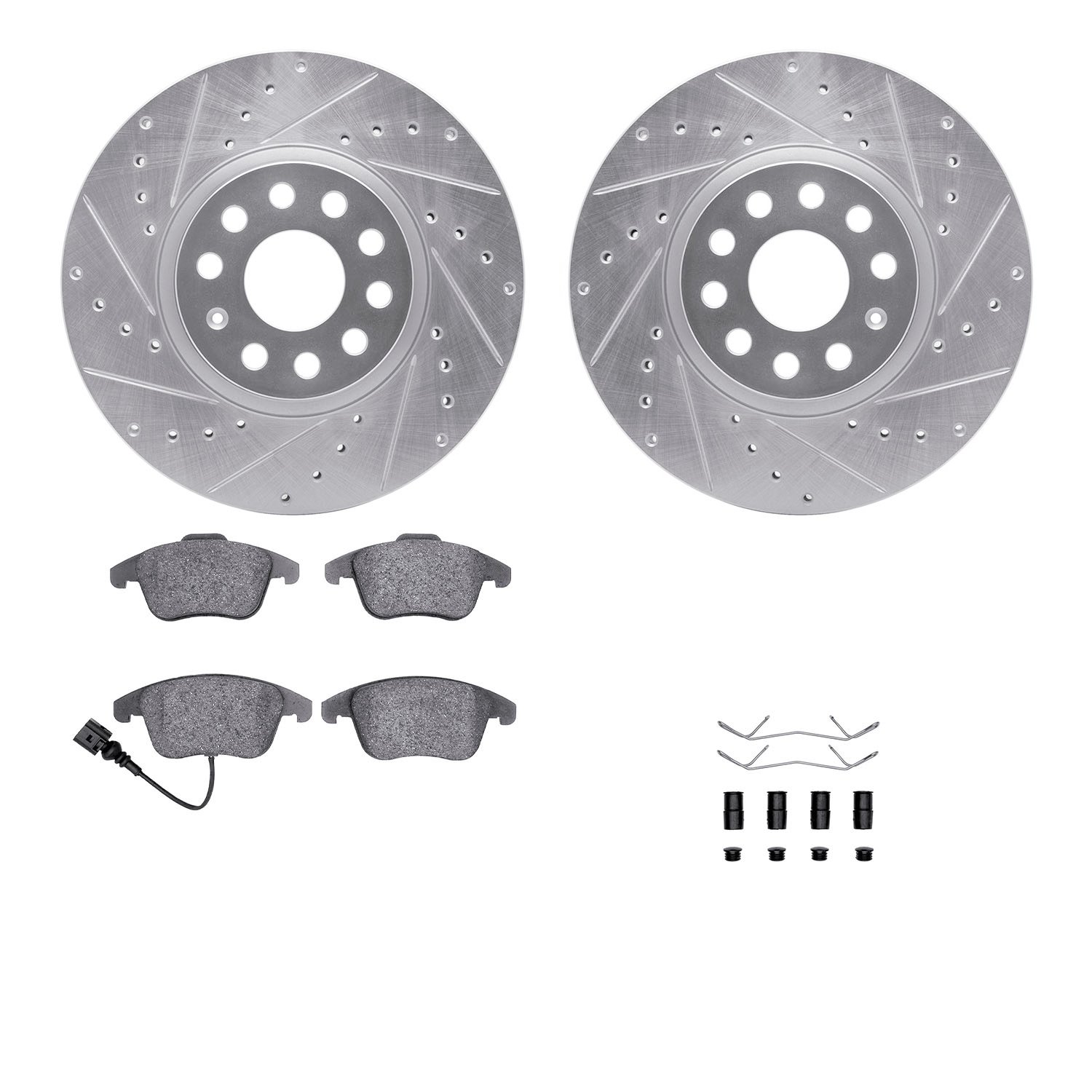 7312-74088 Drilled/Slotted Brake Rotor with 3000-Series Ceramic Brake Pads Kit & Hardware [Silver], 2009-2020 Audi/Volkswagen, P