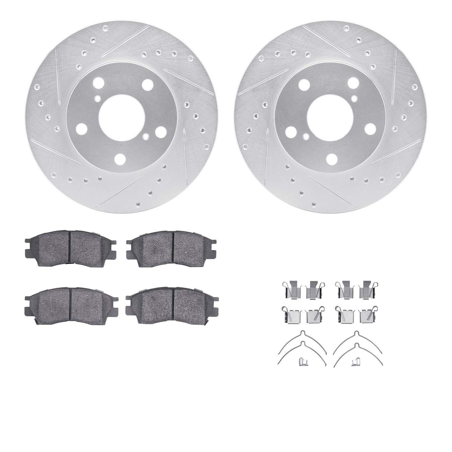 7312-75003 Drilled/Slotted Brake Rotor with 3000-Series Ceramic Brake Pads Kit & Hardware [Silver], 1992-1998 Lexus/Toyota/Scion