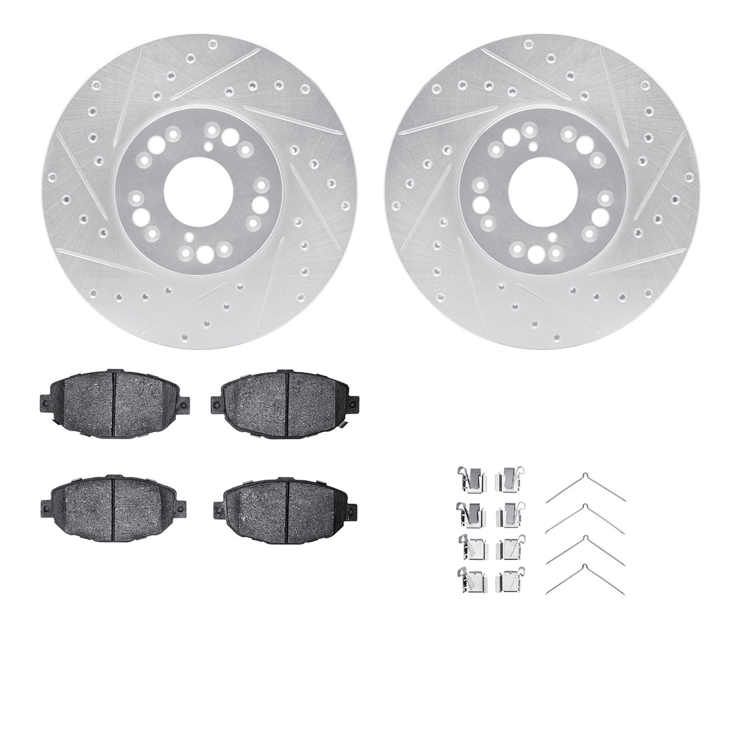 7312-75005 Drilled/Slotted Brake Rotor with 3000-Series Ceramic Brake Pads Kit & Hardware [Silver], 1992-2000 Lexus/Toyota/Scion