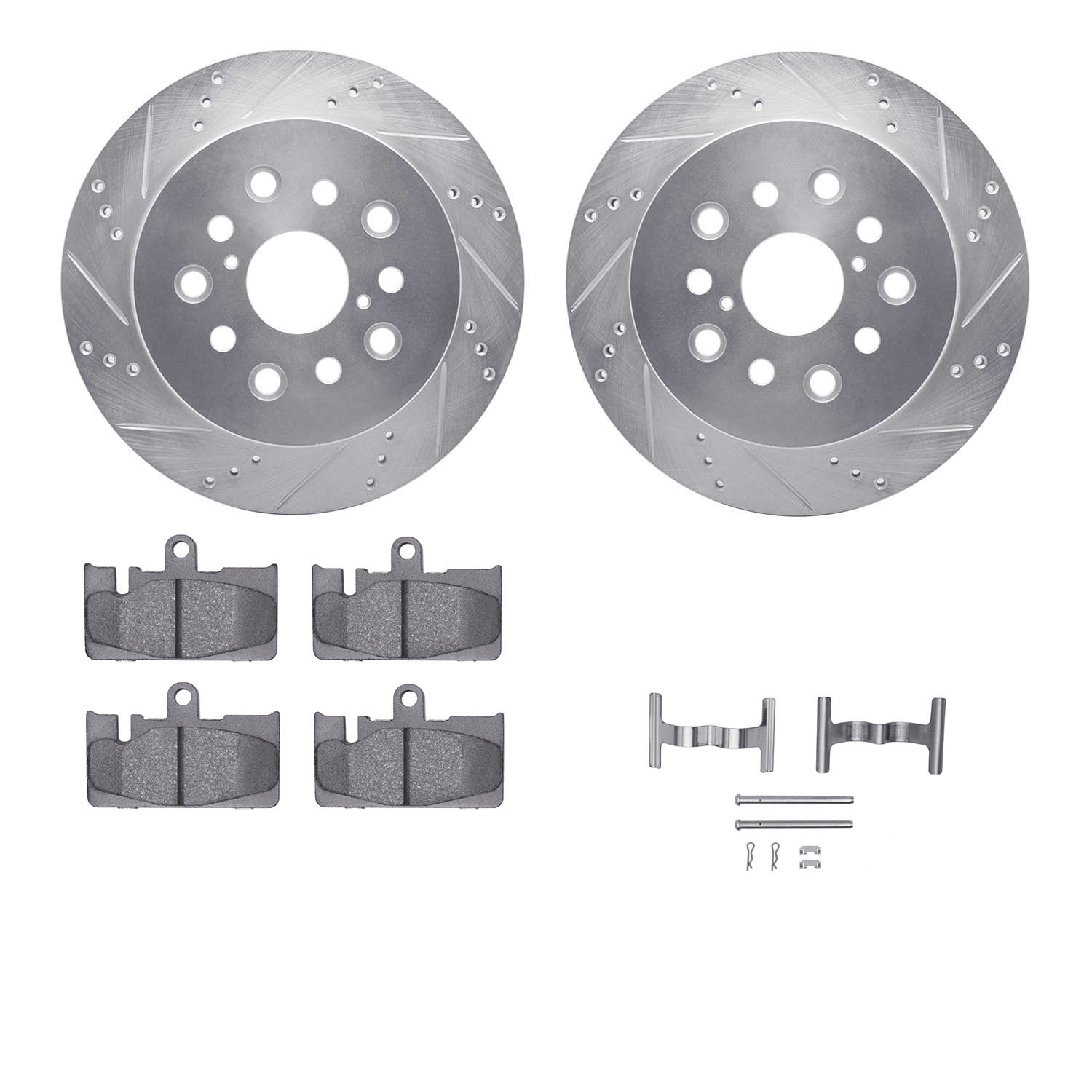 7312-75014 Drilled/Slotted Brake Rotor with 3000-Series Ceramic Brake Pads Kit & Hardware [Silver], 2001-2006 Lexus/Toyota/Scion