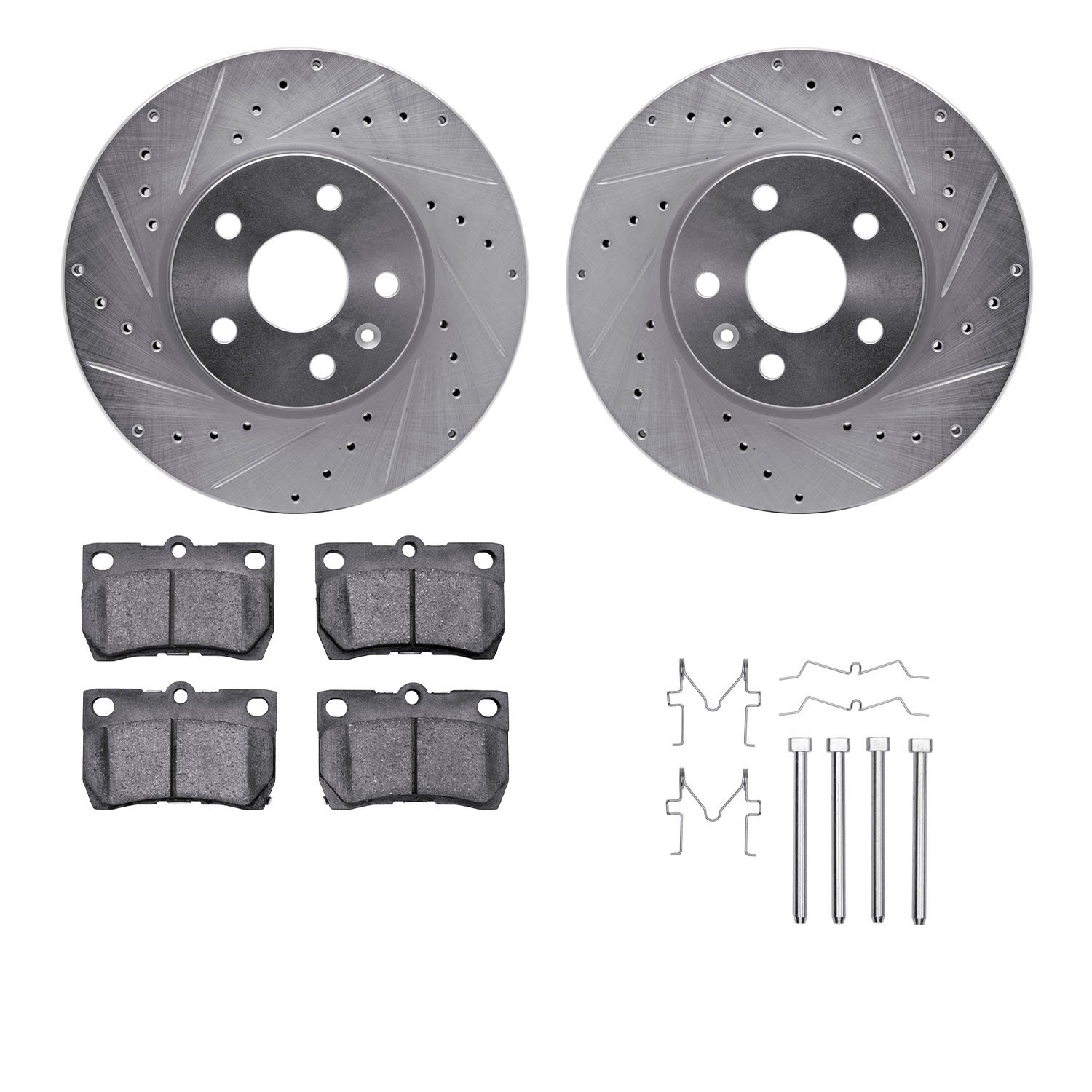 7312-75017 Drilled/Slotted Brake Rotor with 3000-Series Ceramic Brake Pads Kit & Hardware [Silver], 2006-2013 Lexus/Toyota/Scion