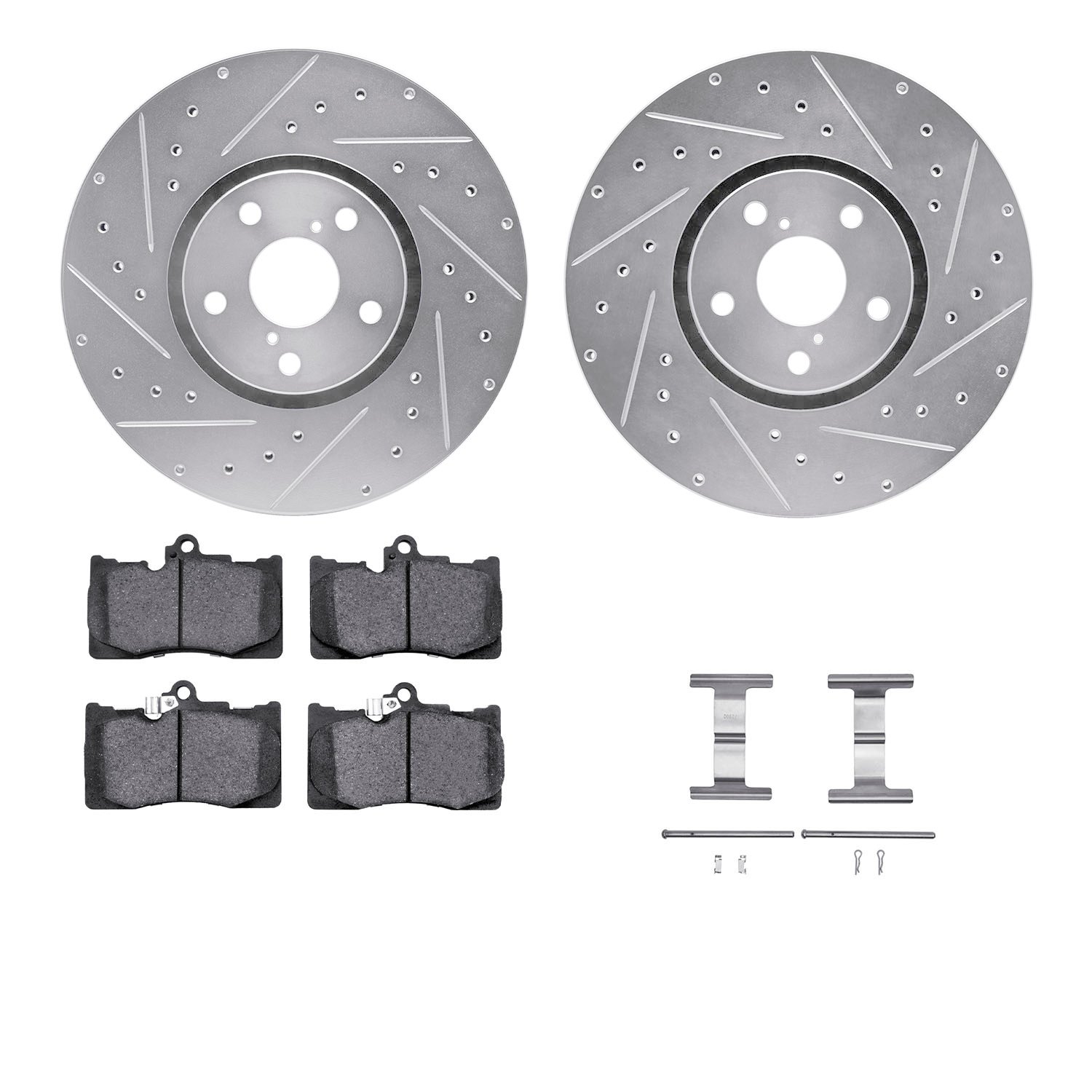 7312-75018 Drilled/Slotted Brake Rotor with 3000-Series Ceramic Brake Pads Kit & Hardware [Silver], 2006-2020 Lexus/Toyota/Scion