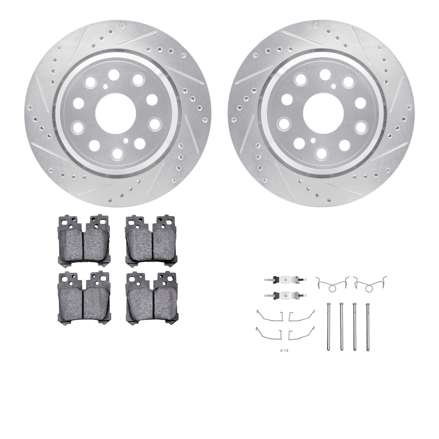 7312-75026 Drilled/Slotted Brake Rotor with 3000-Series Ceramic Brake Pads Kit & Hardware [Silver], 2007-2017 Lexus/Toyota/Scion