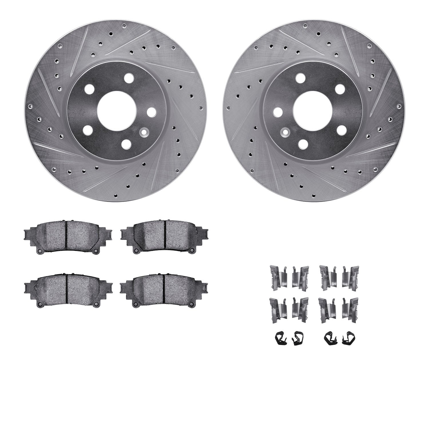 7312-75033 Drilled/Slotted Brake Rotor with 3000-Series Ceramic Brake Pads Kit & Hardware [Silver], 2014-2015 Lexus/Toyota/Scion