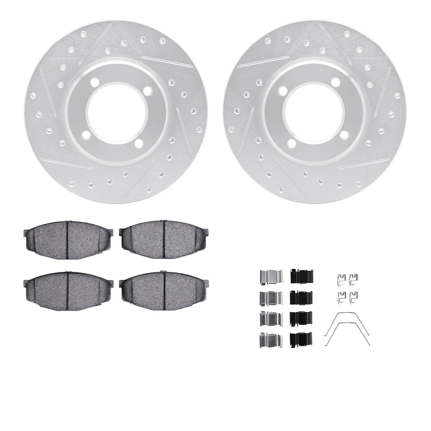 7312-76023 Drilled/Slotted Brake Rotor with 3000-Series Ceramic Brake Pads Kit & Hardware [Silver], 1981-1982 Lexus/Toyota/Scion