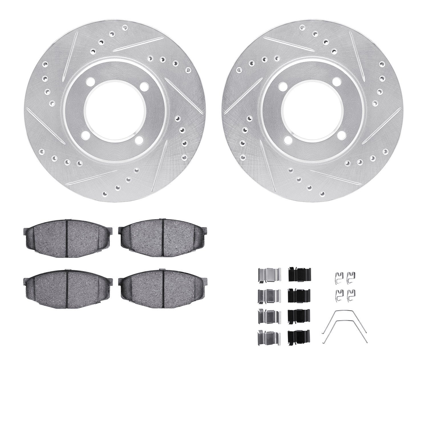 7312-76025 Drilled/Slotted Brake Rotor with 3000-Series Ceramic Brake Pads Kit & Hardware [Silver], 1984-1987 Lexus/Toyota/Scion