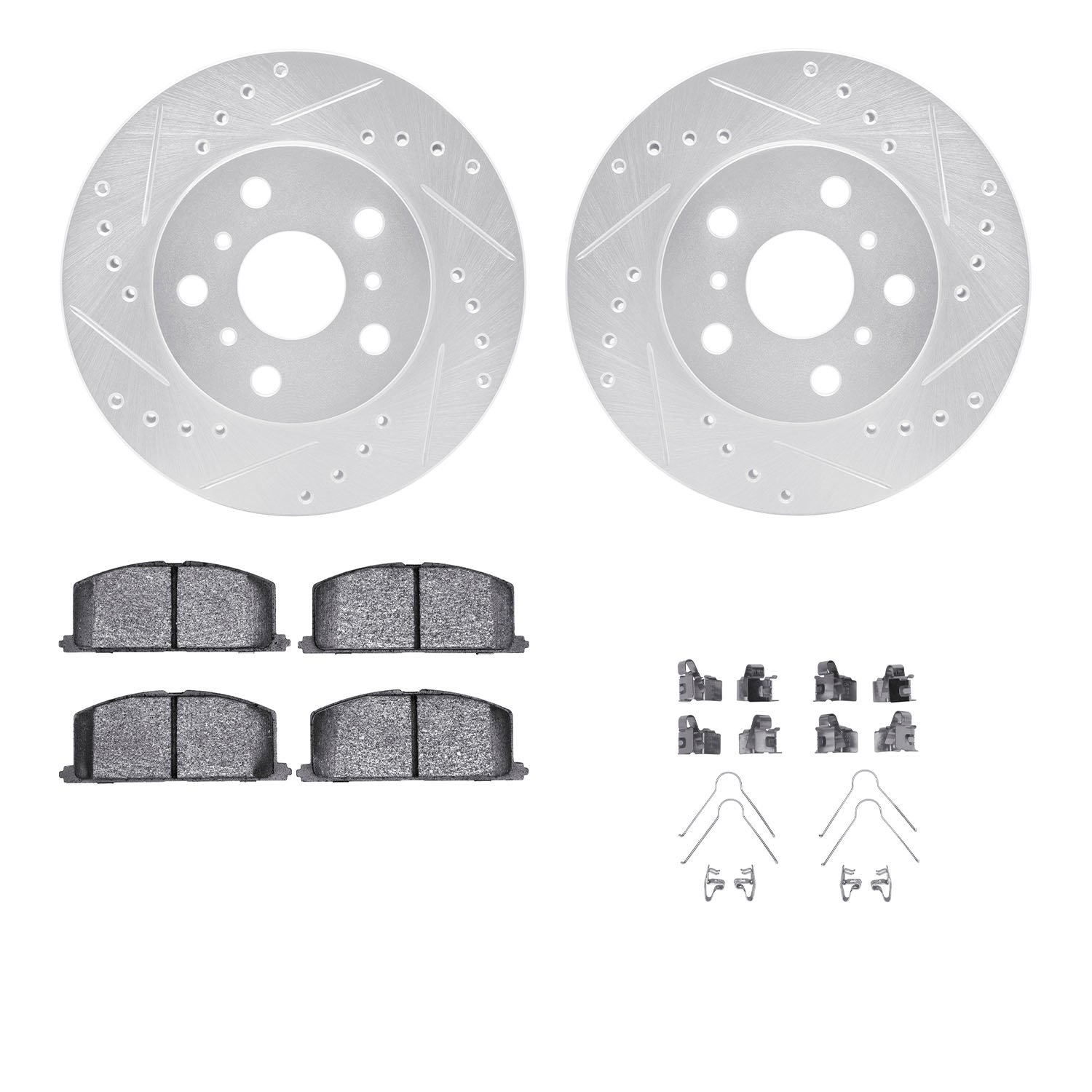 7312-76029 Drilled/Slotted Brake Rotor with 3000-Series Ceramic Brake Pads Kit & Hardware [Silver], 1983-1986 Lexus/Toyota/Scion