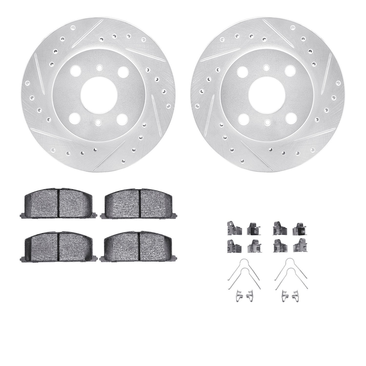 7312-76033 Drilled/Slotted Brake Rotor with 3000-Series Ceramic Brake Pads Kit & Hardware [Silver], 1986-1989 Lexus/Toyota/Scion