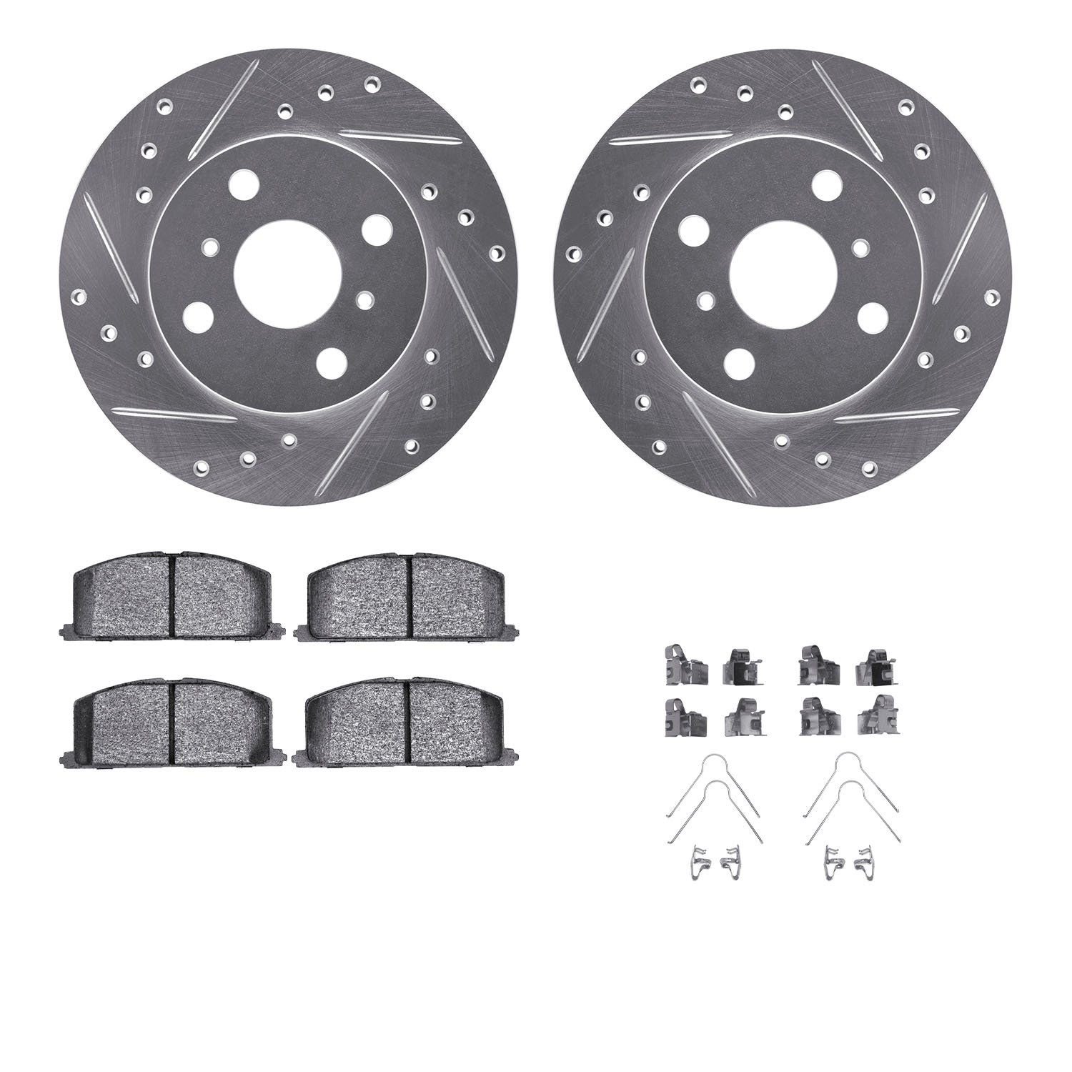 7312-76037 Drilled/Slotted Brake Rotor with 3000-Series Ceramic Brake Pads Kit & Hardware [Silver], 1990-1991 Lexus/Toyota/Scion