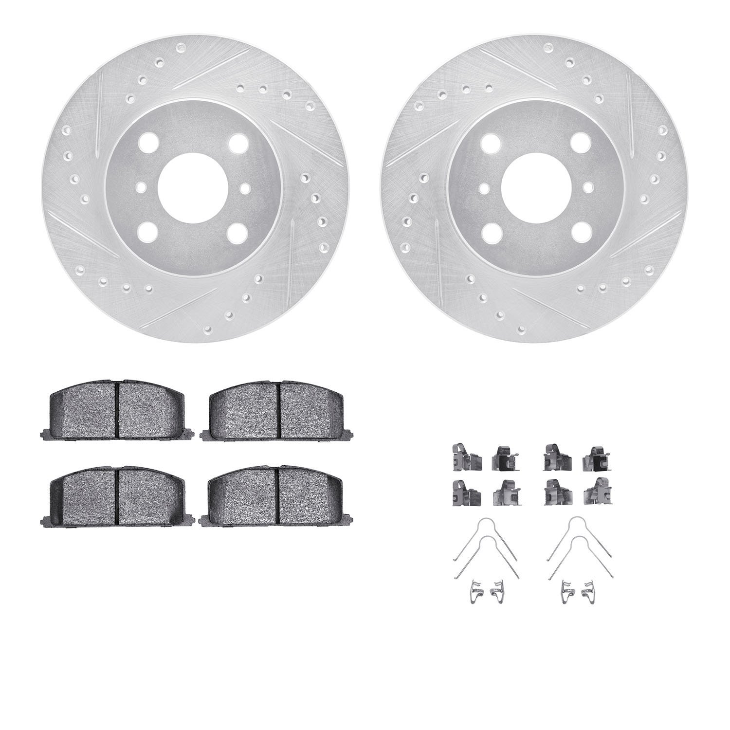 7312-76040 Drilled/Slotted Brake Rotor with 3000-Series Ceramic Brake Pads Kit & Hardware [Silver], 1992-1995 Lexus/Toyota/Scion