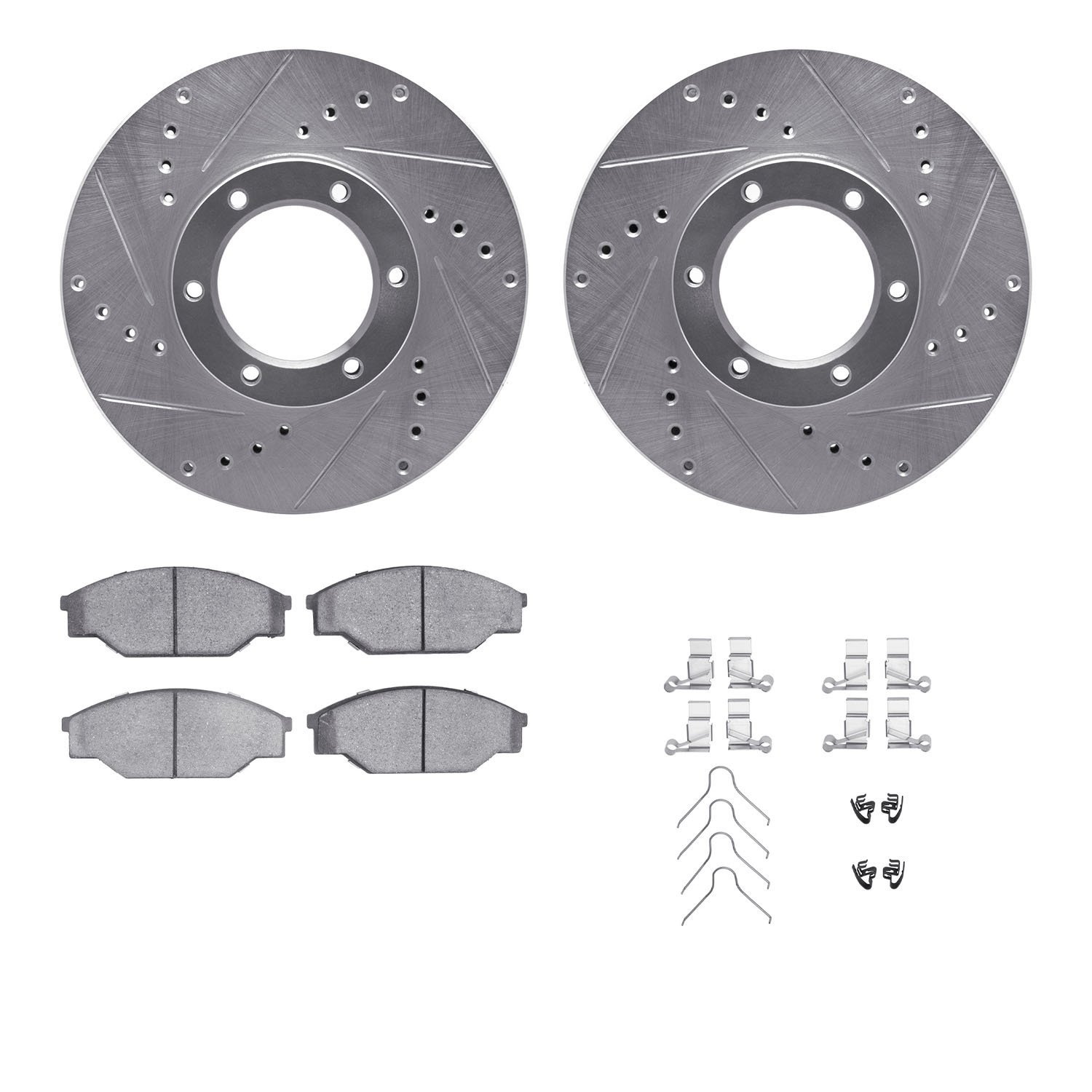 7312-76047 Drilled/Slotted Brake Rotor with 3000-Series Ceramic Brake Pads Kit & Hardware [Silver], 1989-1993 Lexus/Toyota/Scion