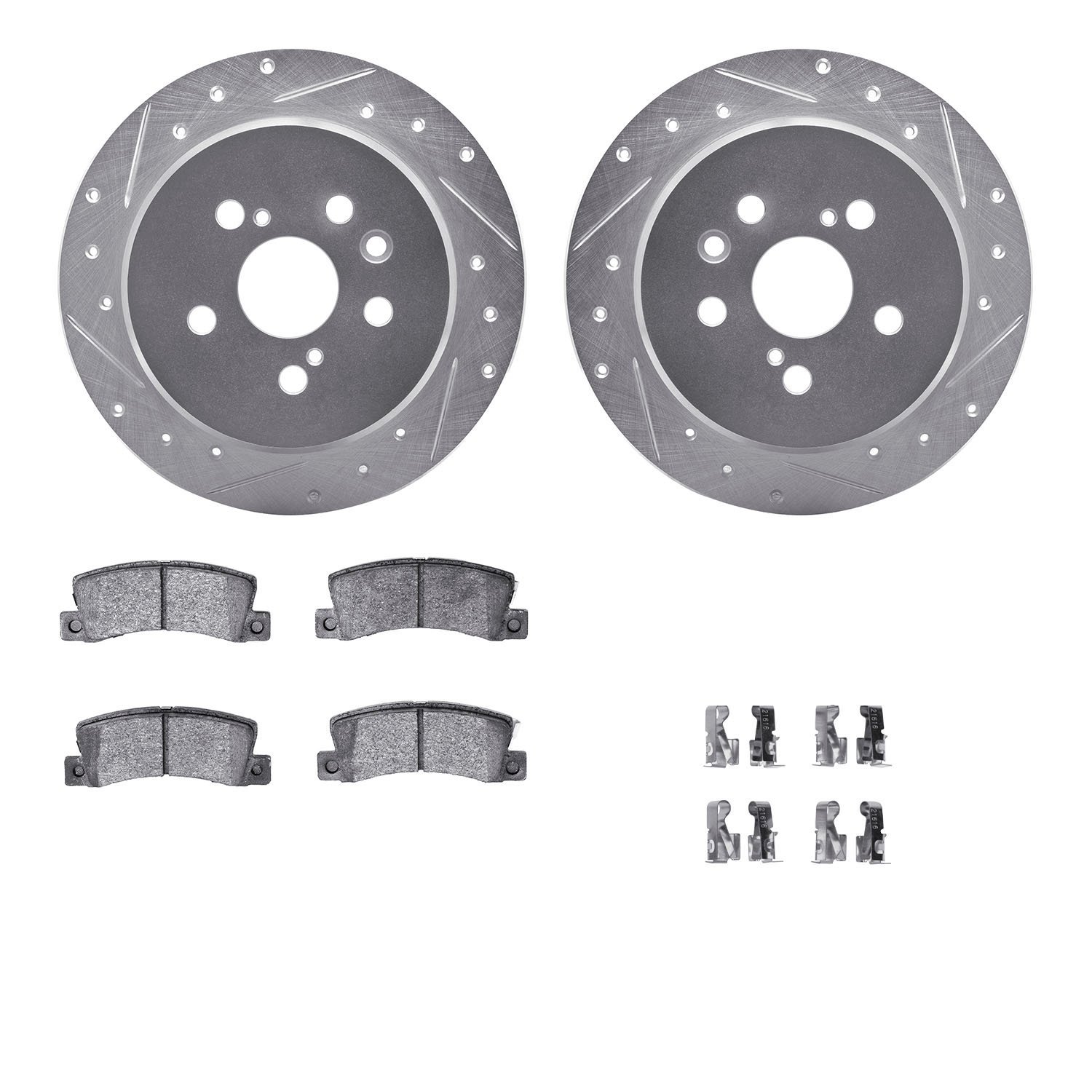 7312-76052 Drilled/Slotted Brake Rotor with 3000-Series Ceramic Brake Pads Kit & Hardware [Silver], 1987-1991 Lexus/Toyota/Scion