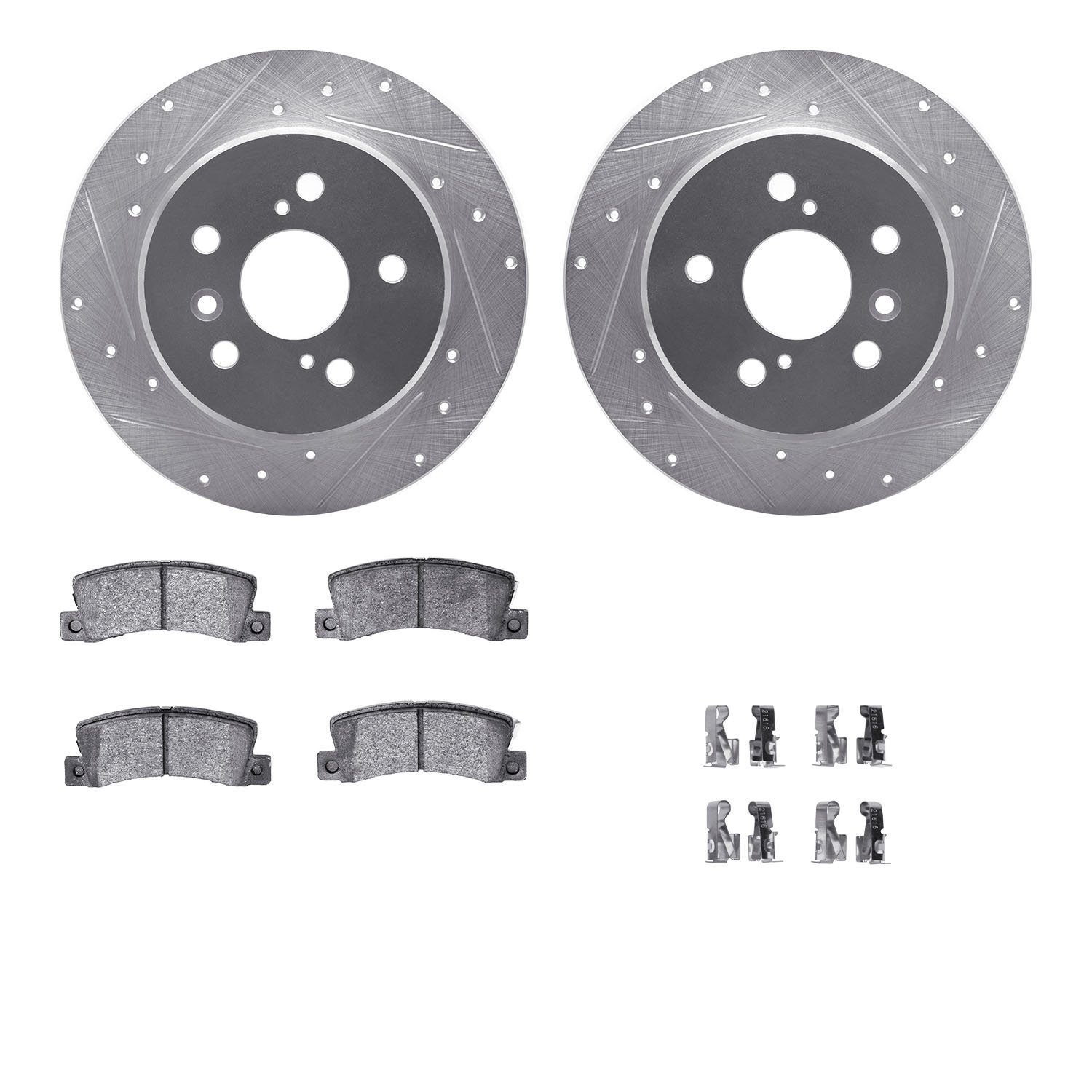 7312-76055 Drilled/Slotted Brake Rotor with 3000-Series Ceramic Brake Pads Kit & Hardware [Silver], 1992-1996 Lexus/Toyota/Scion